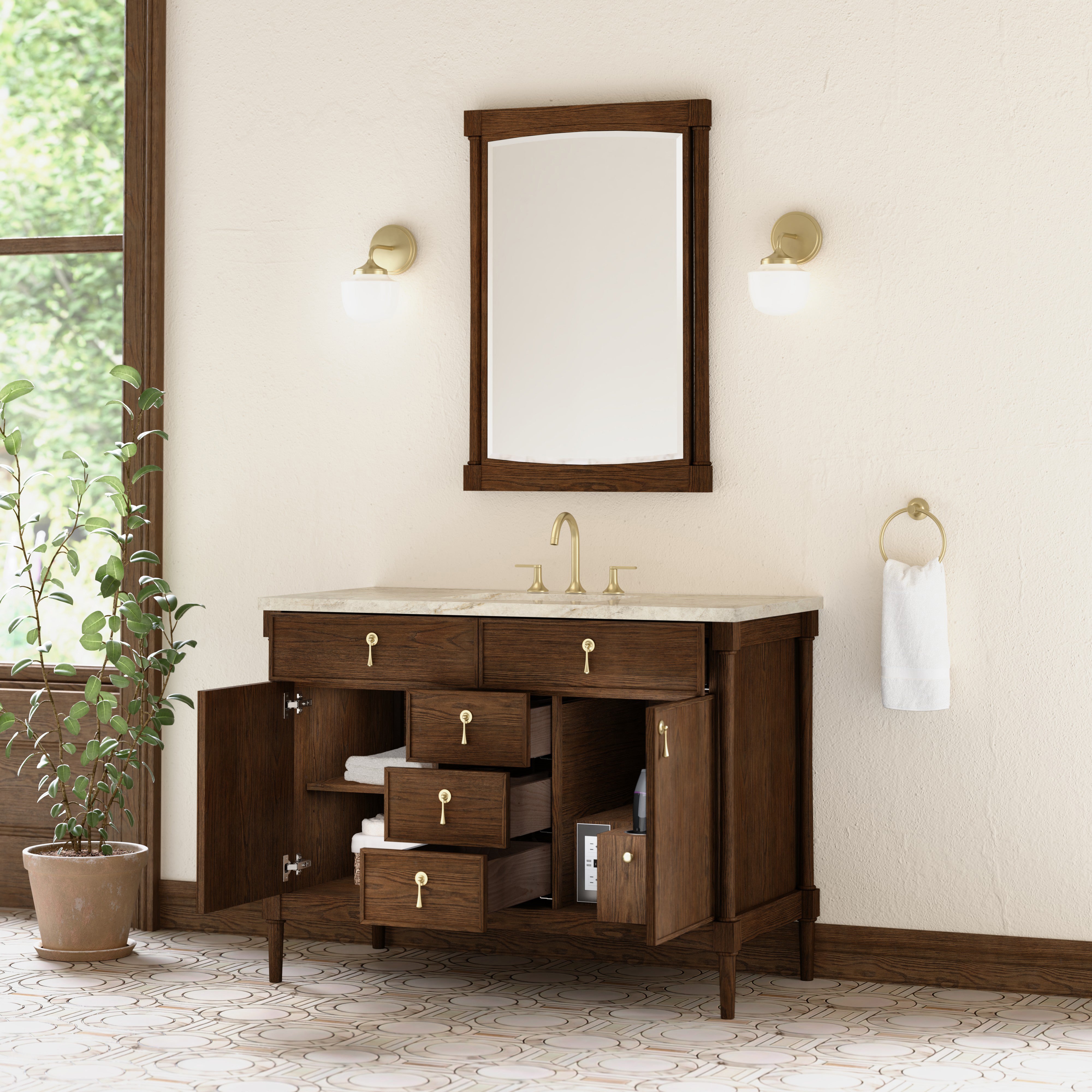 James Martin Kinnsden 48" Single Vanity in Sable Oak with 3cm Countertop and FreePower Wireless Charger