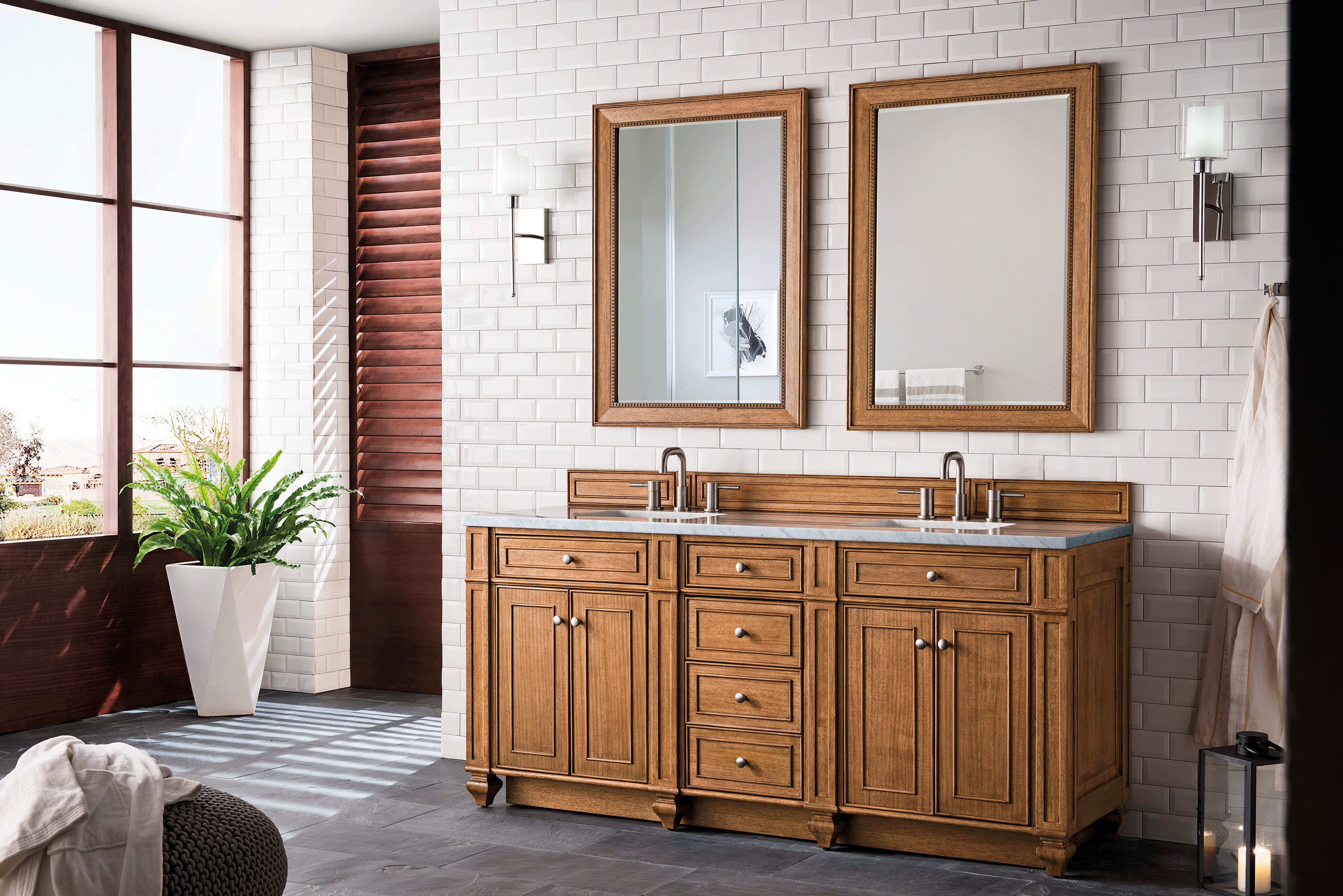 James Martin Bristol 72" Double Vanity in Saddle Brown with 3cm Countertop