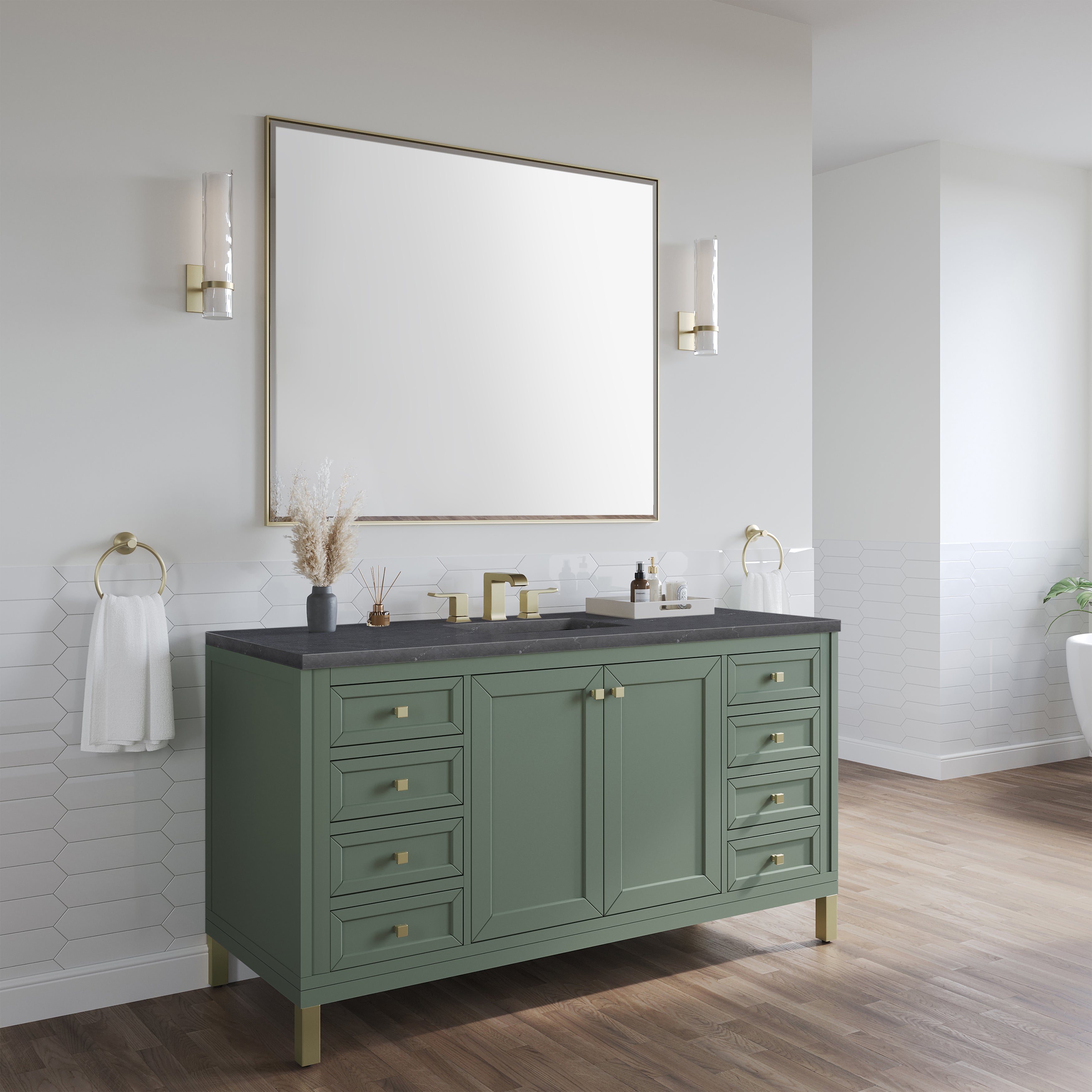 James Martin Chicago 60" Single Vanity in Smokey Celadon with 3cm Countertop