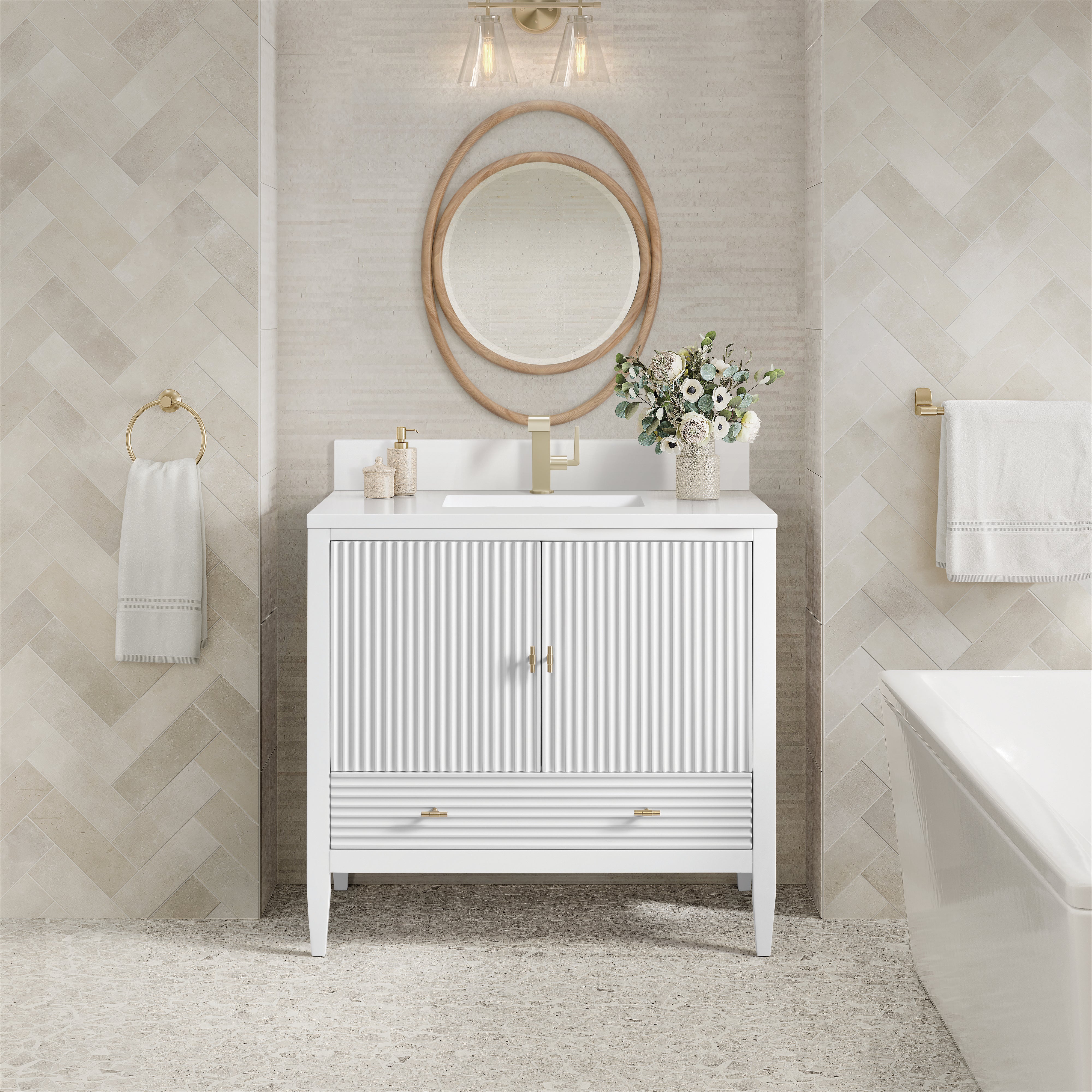James Martin Myrrin 36" Vanity in Bright White with 3cm Countertop