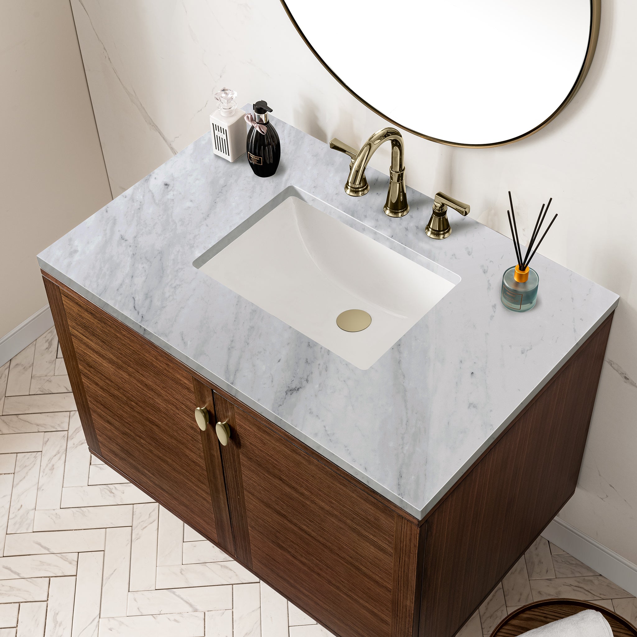 James Martin Amberly 36" Single Vanity in Mid-Century Walnut with 3cm Countertop