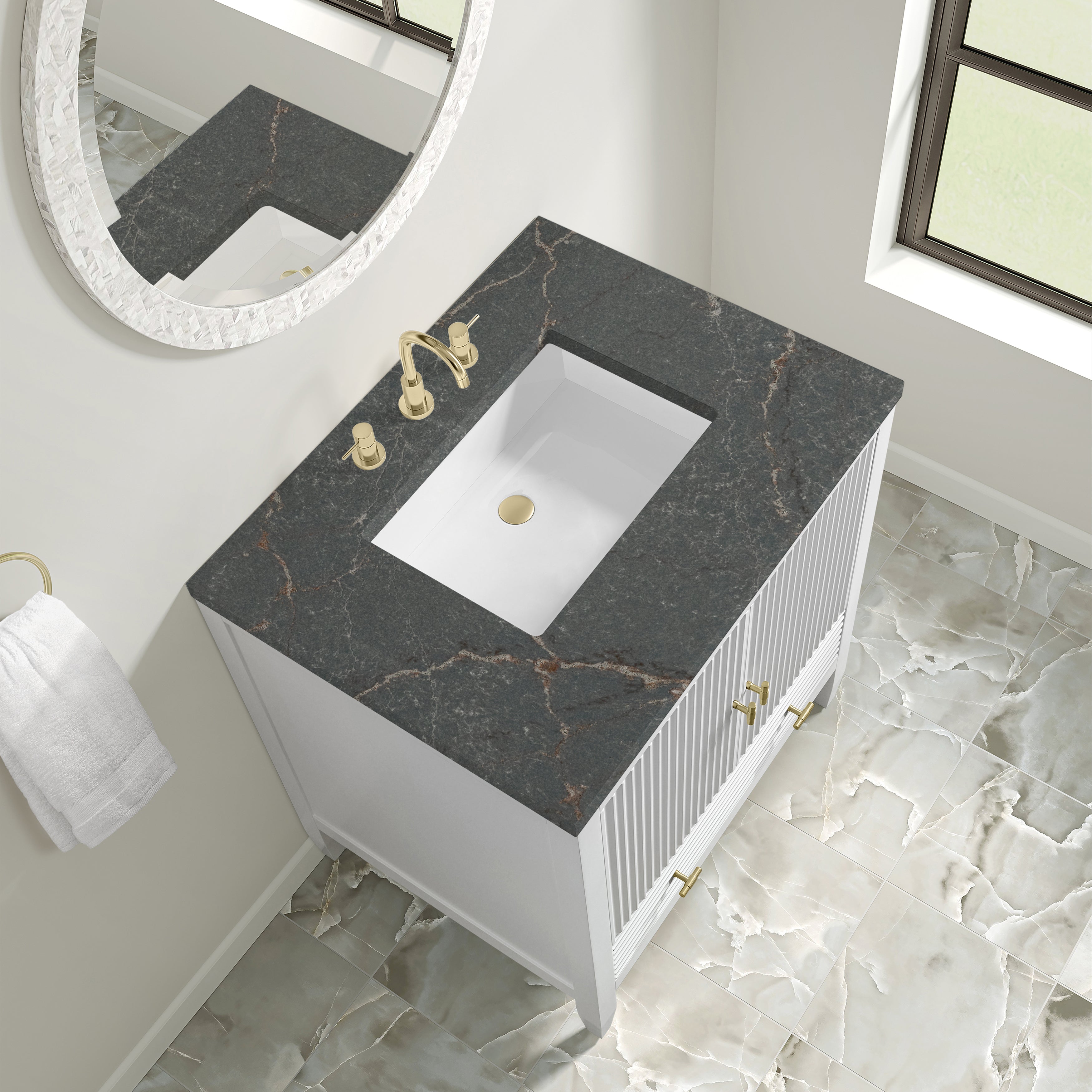 James Martin Myrrin 30" Single Vanity in Bright White with 3cm Countertop