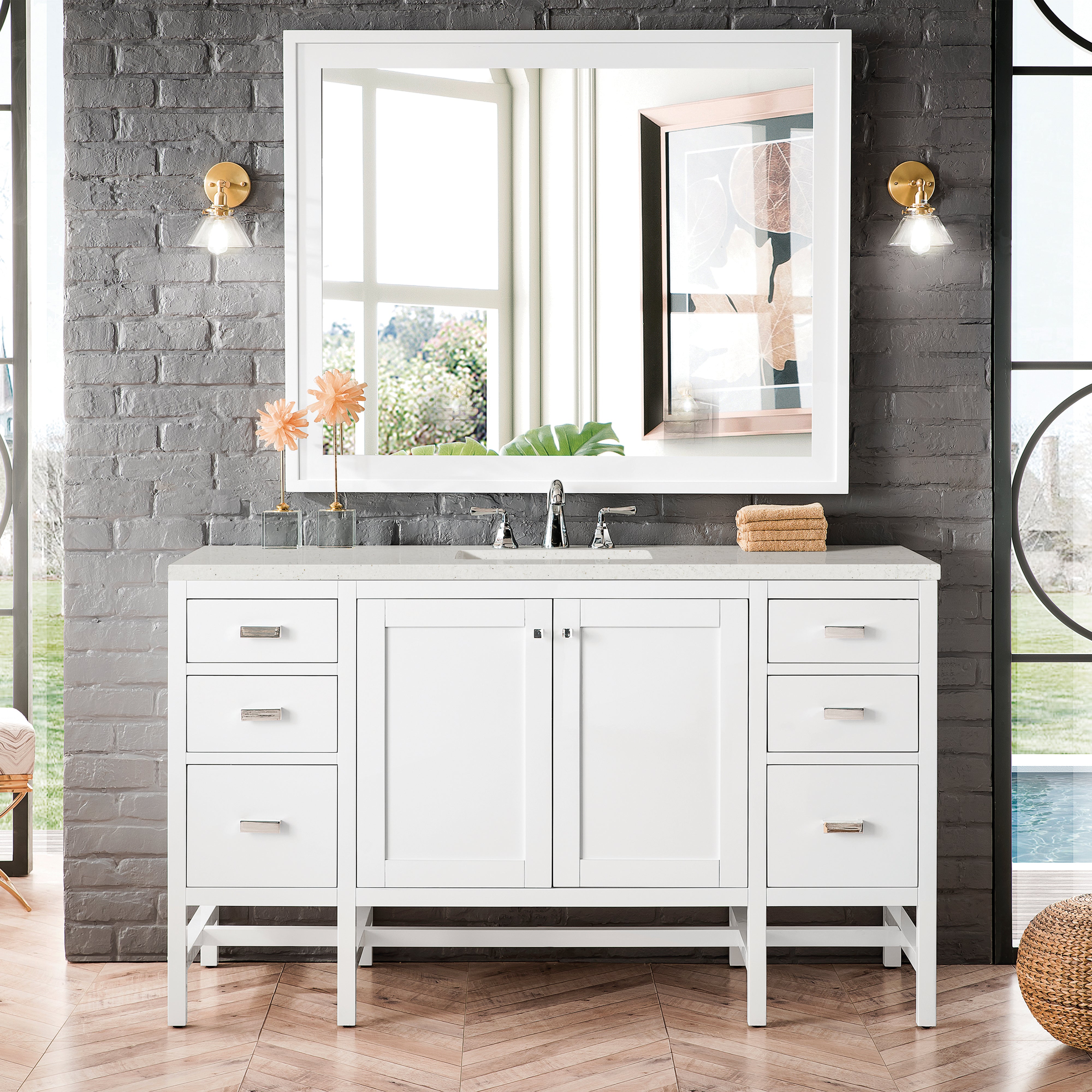 James Martin Addison 72" Double Vanity in Glossy White with 3cm Countertop