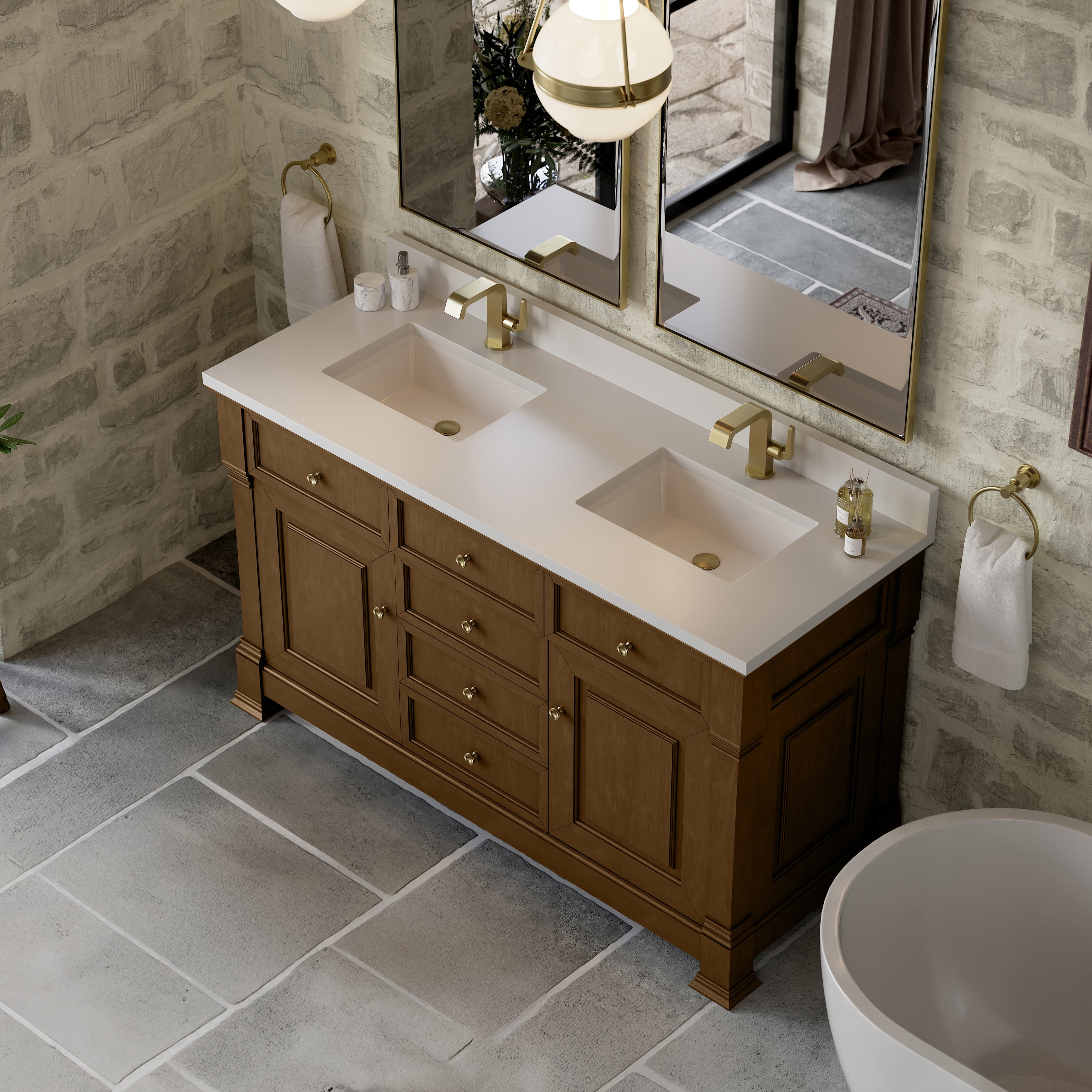 James Martin Brookfield 60" Double Vanity in Honey Oak with 3cm Countertop