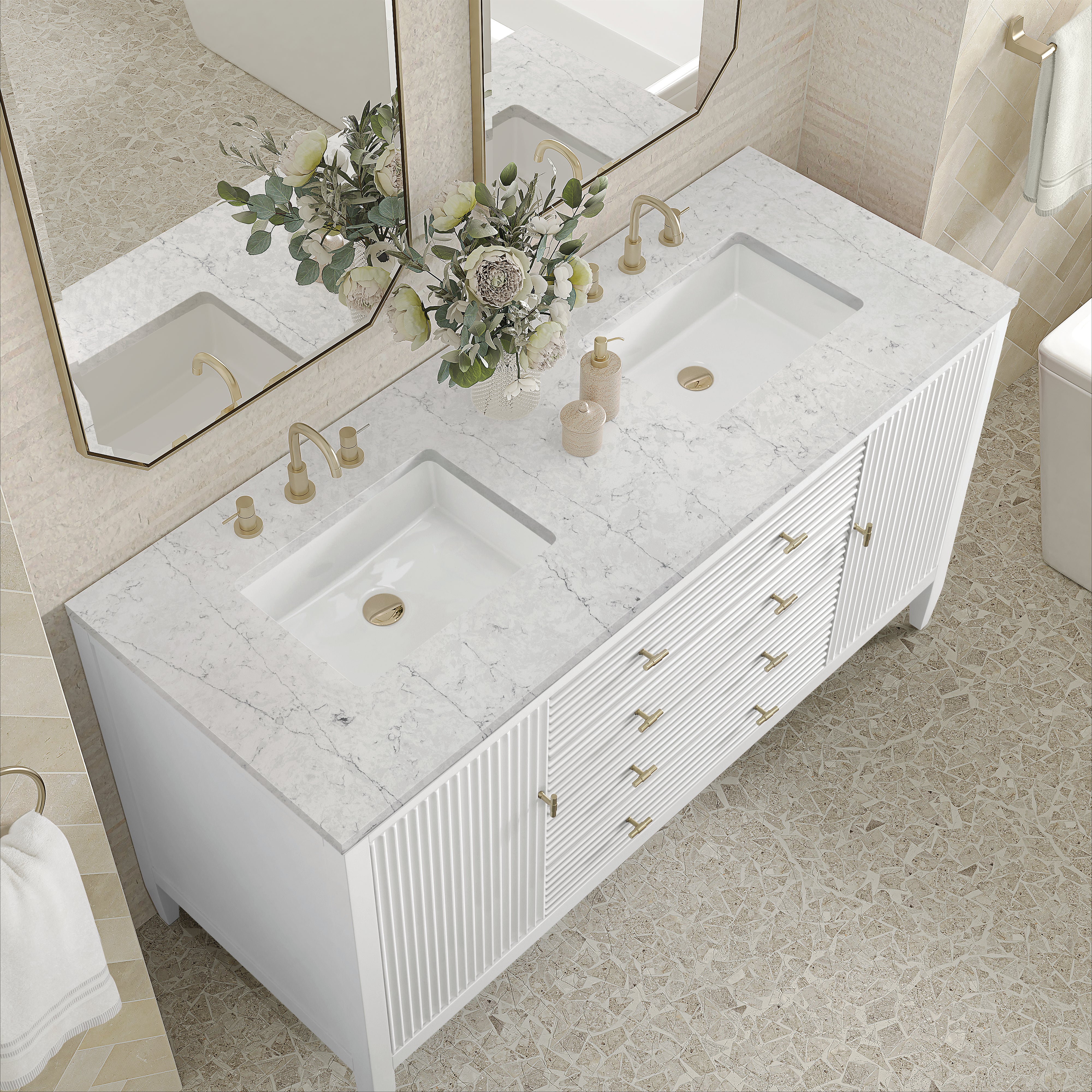 James Martin Myrrin 60" Double Vanity in Bright White with 3cm Countertop