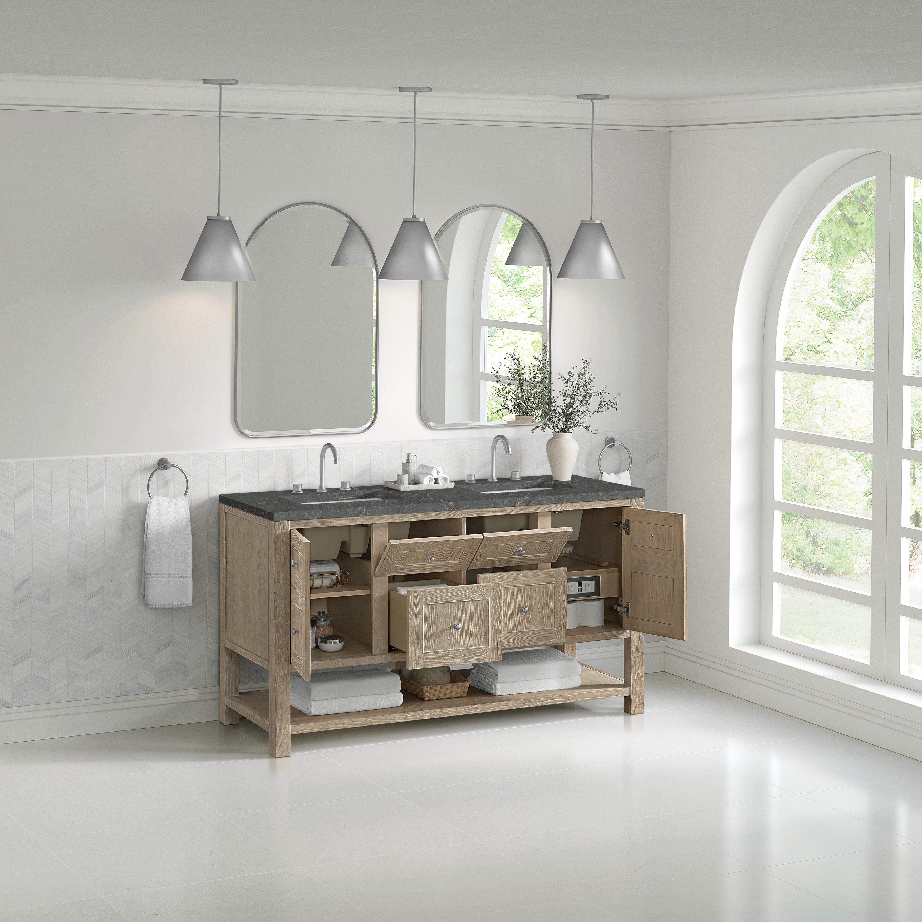 James Martin Breckenridge 60" Double Vanity in Whitewashed Oak with 3cm Countertop