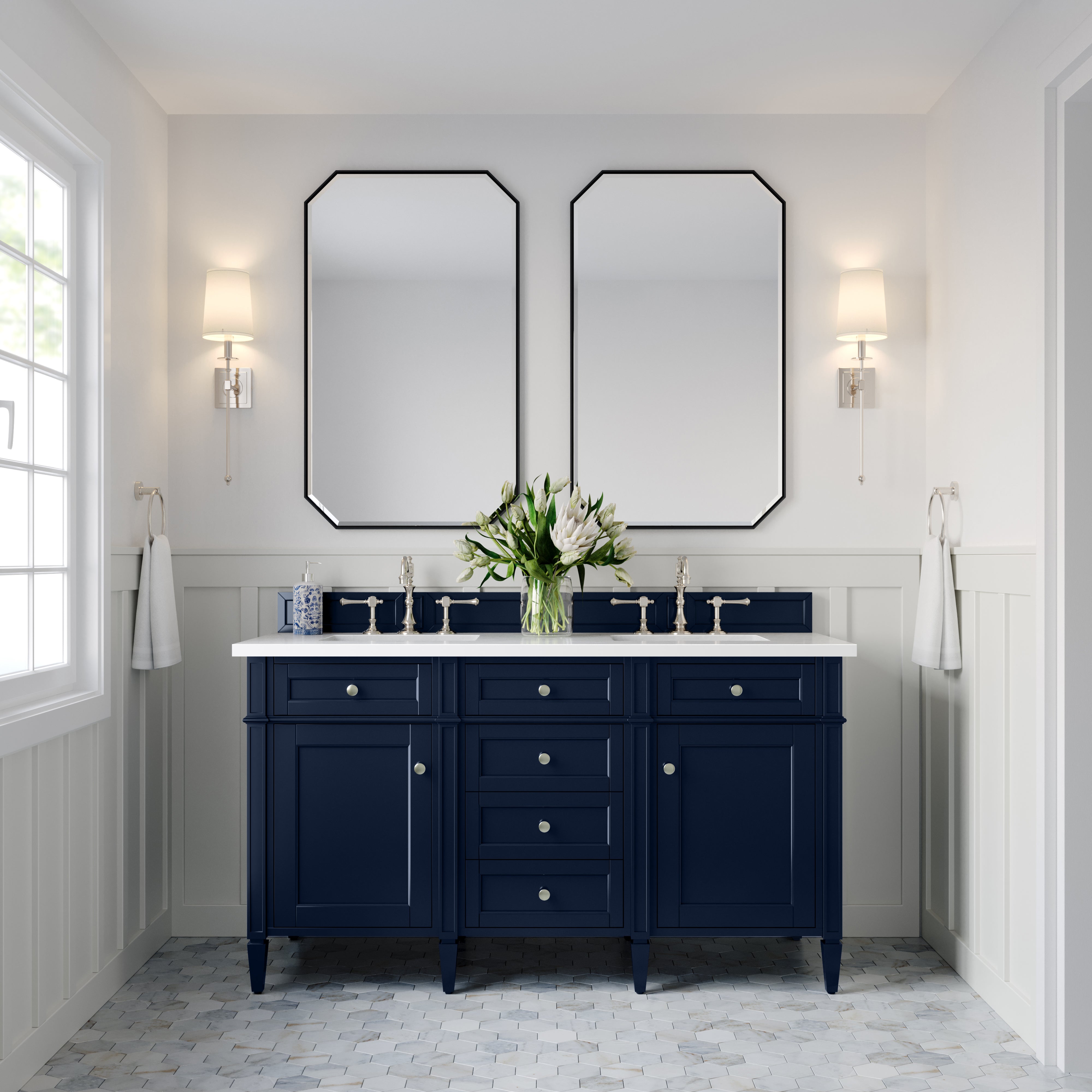 James Martin Brittany 60" Double Vanity in Victory Bleu with 3cm Countertop