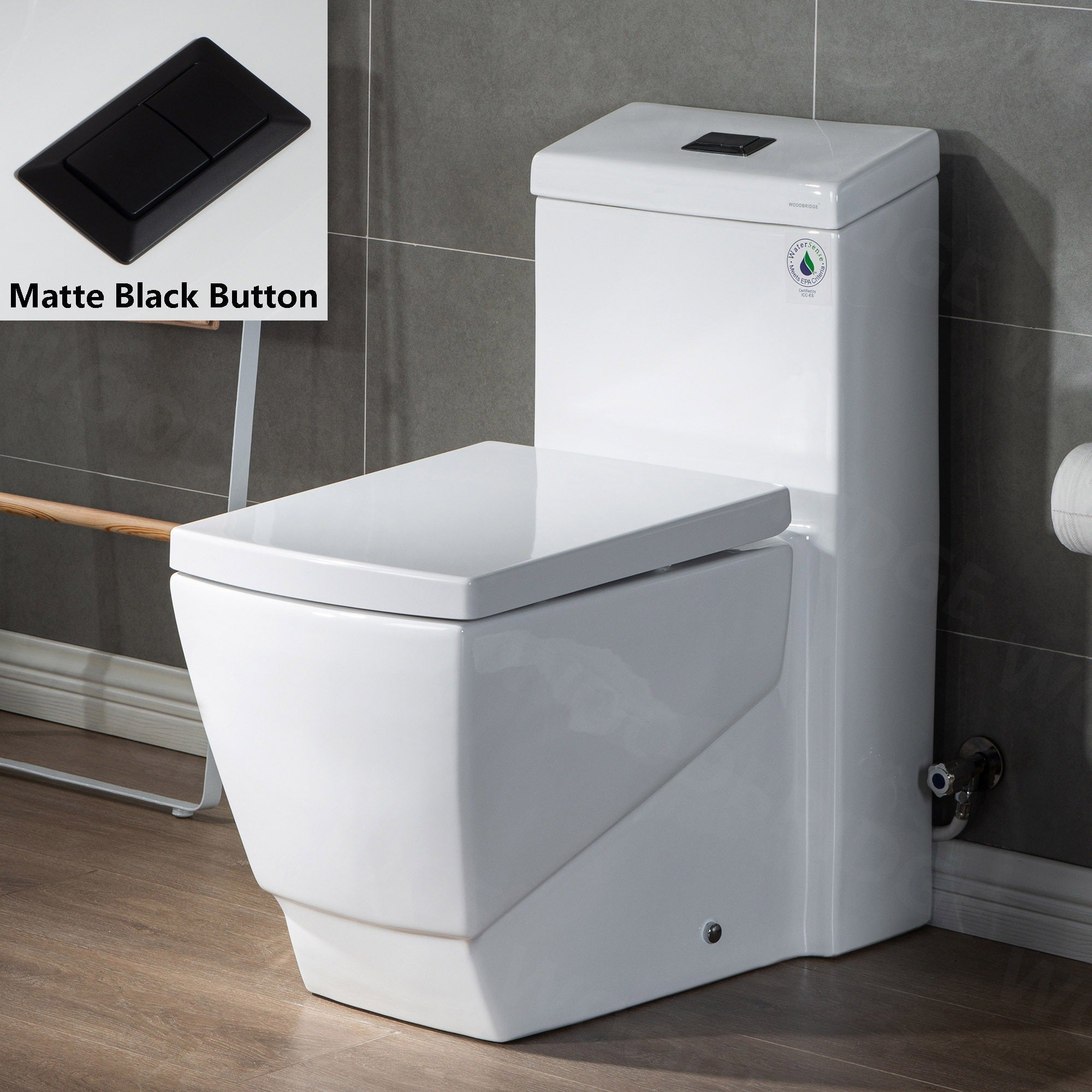 WOODBRIDGE Modern Square Design One Piece Dual Flush 1.28 GP Toilet,Chair Height with Soft Closing Seat, T0020