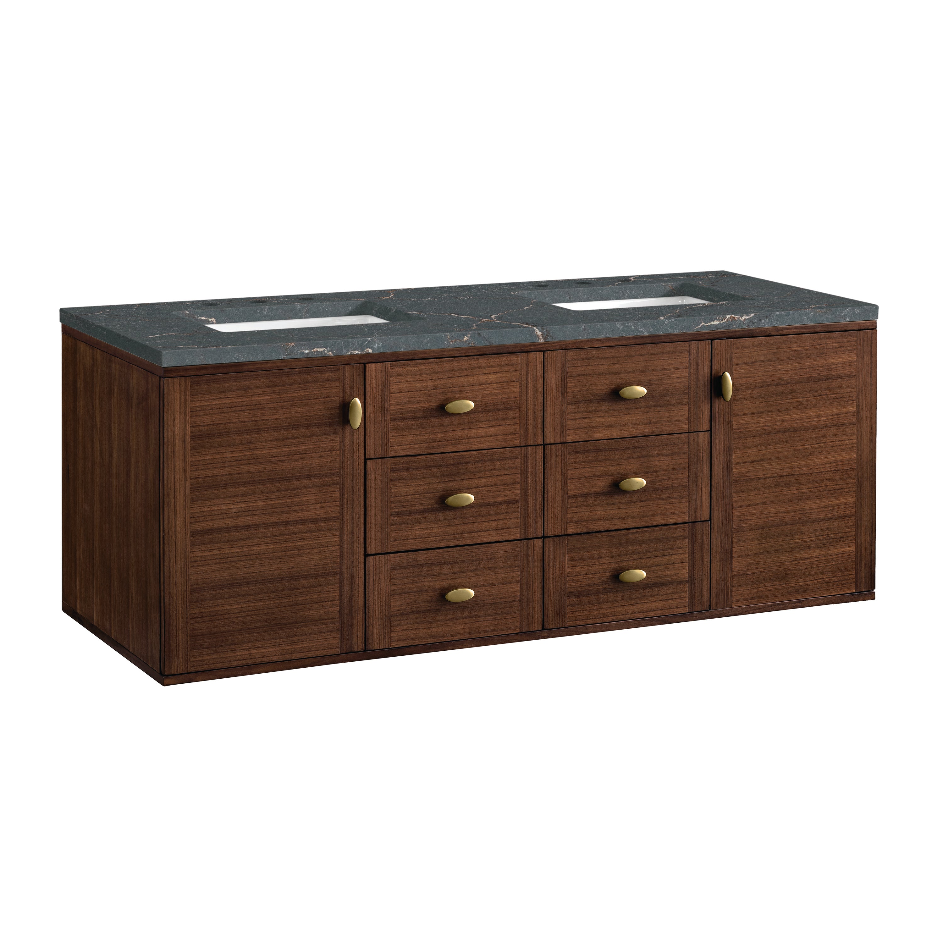 James Martin Amberly 60" Double Vanity in Mid-Century Walnut with 3cm Countertop