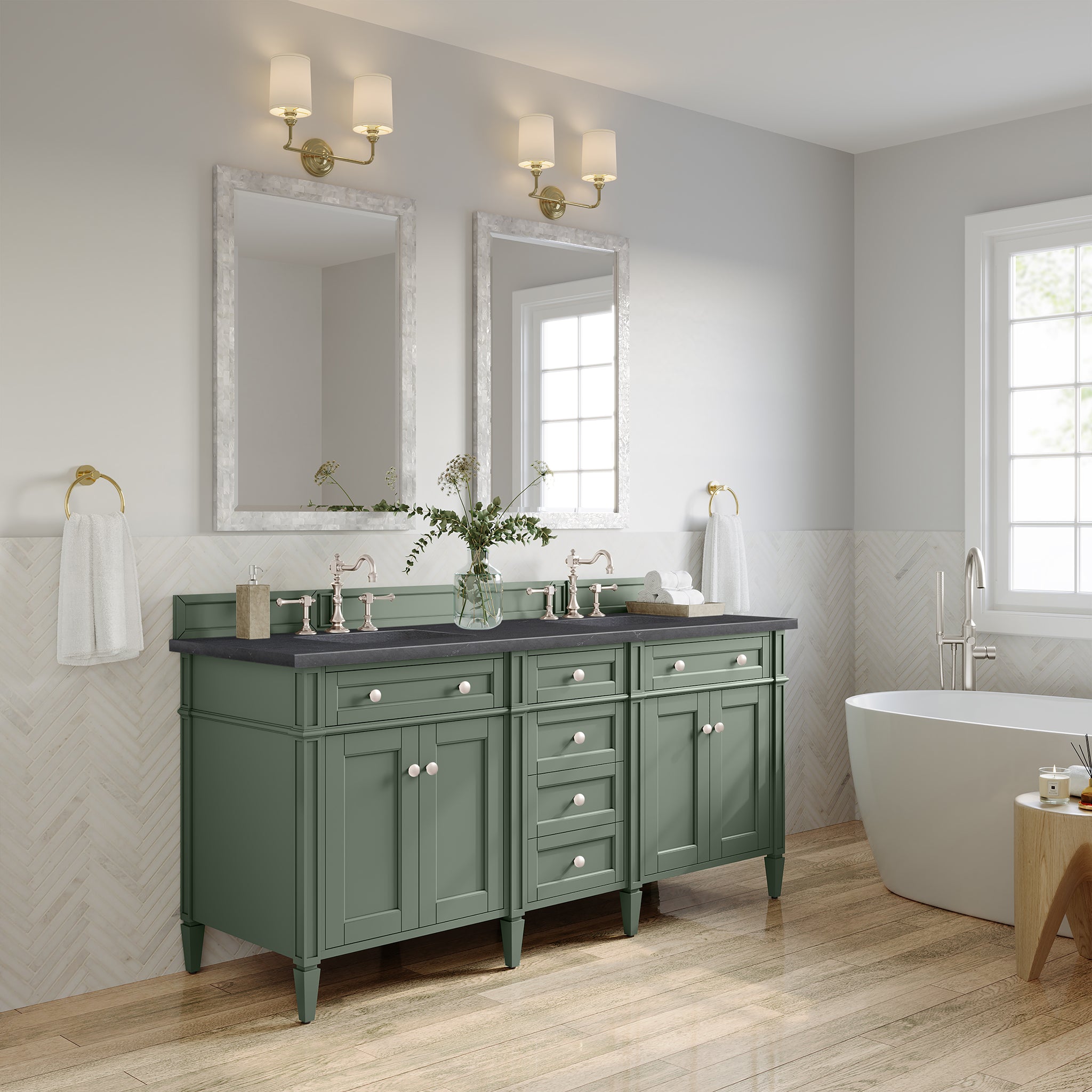 James Martin Brittany 72" Double Vanity in Smokey Celadon with 3cm Countertop