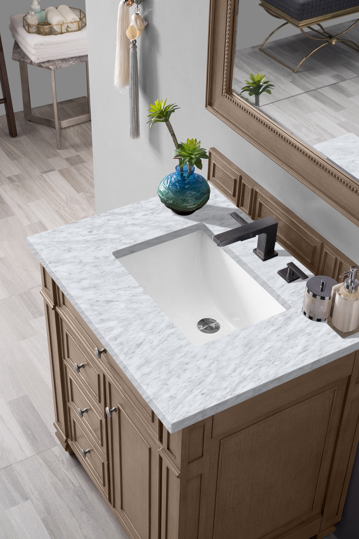 James Martin Bristol 30" Single Vanity in Whitewashed Walnut with 3cm Countertop