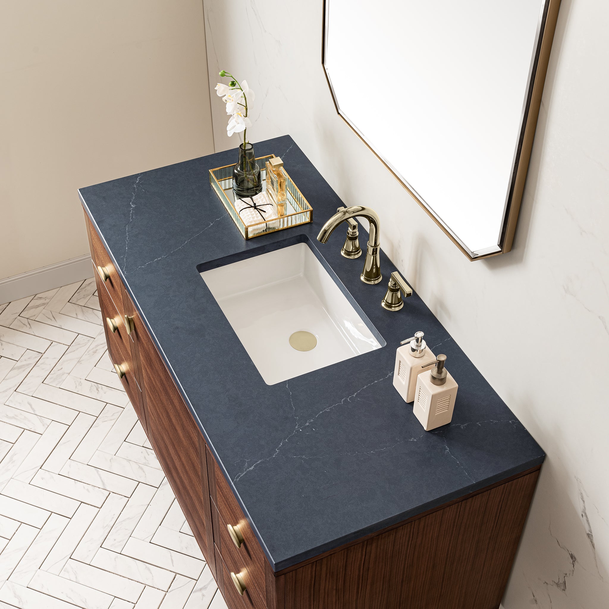 James Martin Amberly 48" Single Vanity in Mid-Century Walnut with 3cm Countertop
