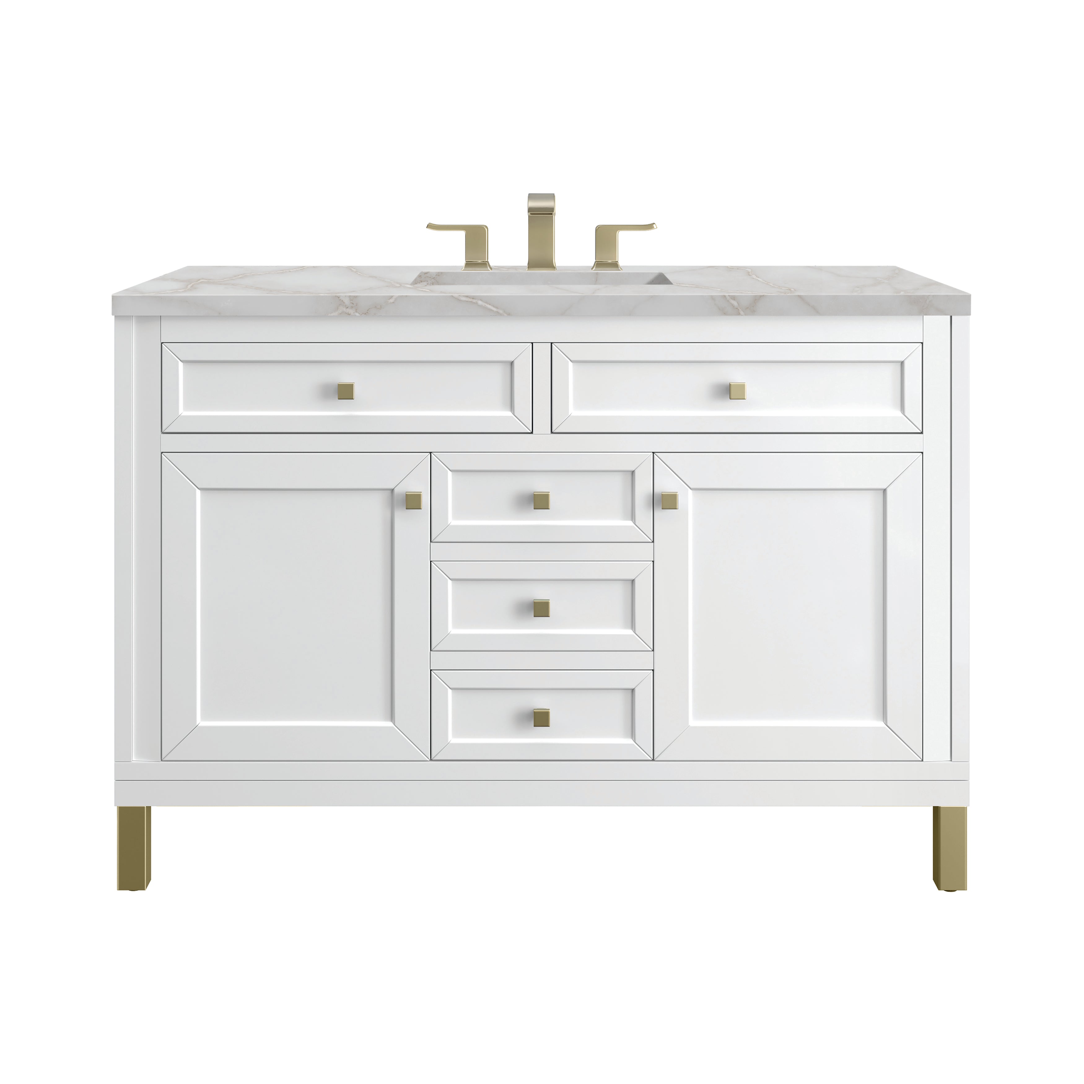 James Martin Chicago 48" Single Vanity in Glossy White with 3cm Countertop and FreePower Wireless Charger