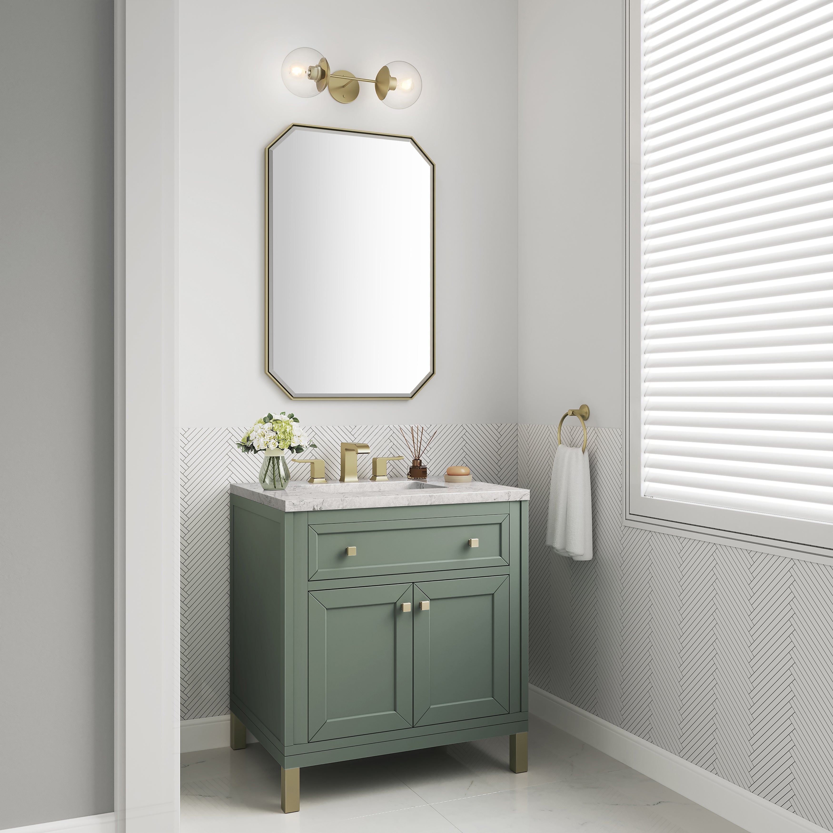 James Martin Chicago 30" Single Vanity in Smokey Celadon with 3cm Countertop