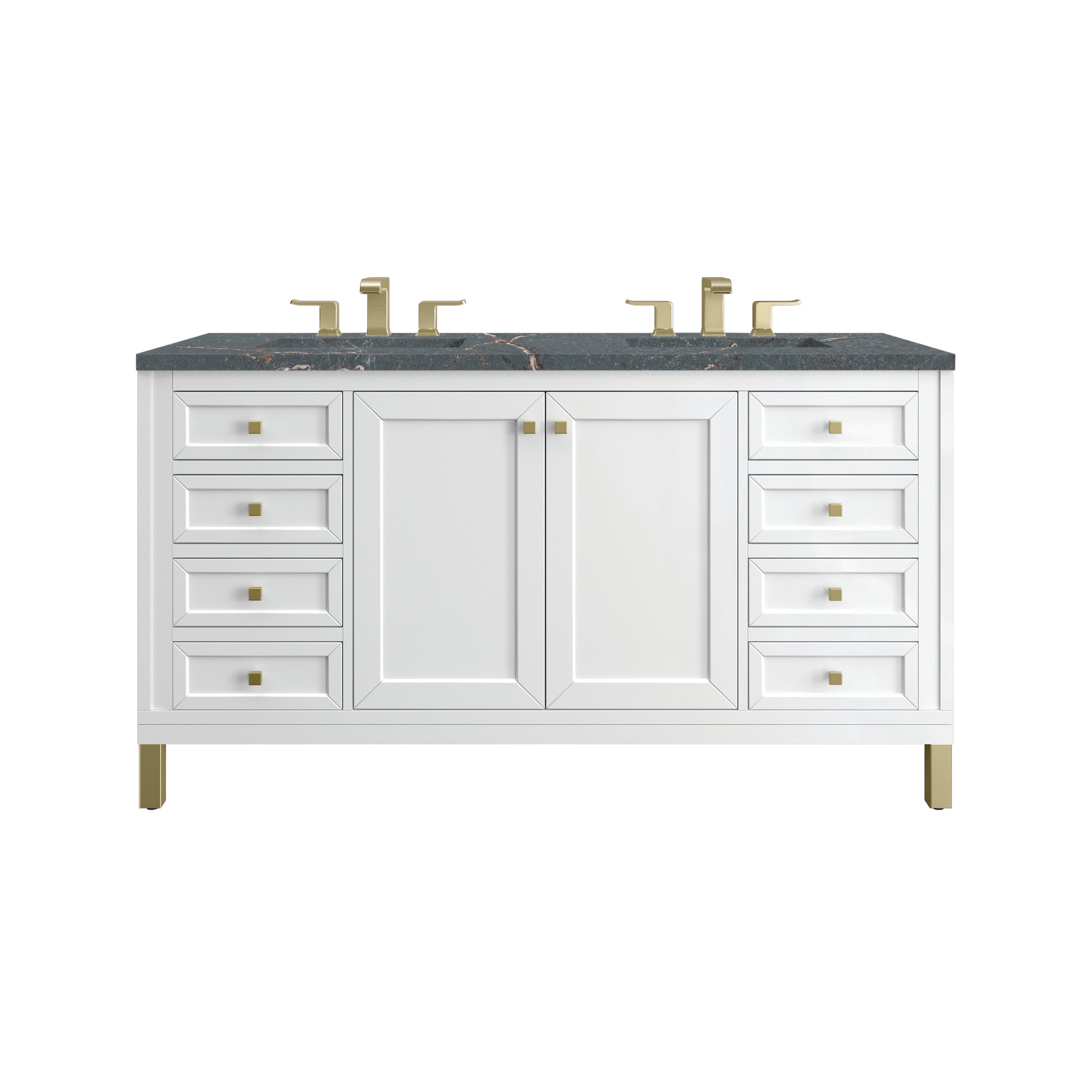 James Martin Chicago 60" Double Vanity in Glossy White with 3cm Countertop and FreePower Wireless Charger