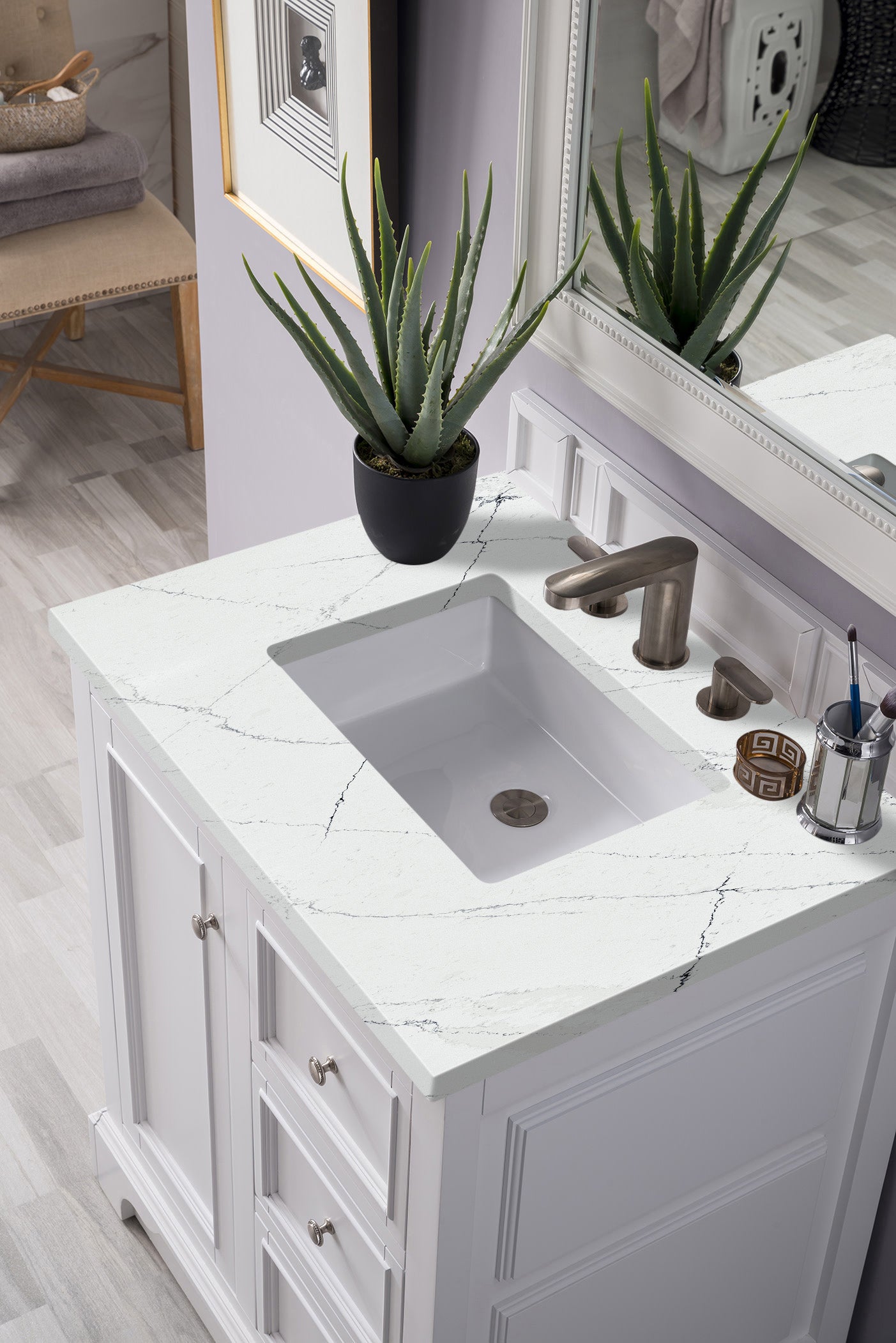 James Martin De Soto 30" Single Vanity in Bright White with 3cm Countertop