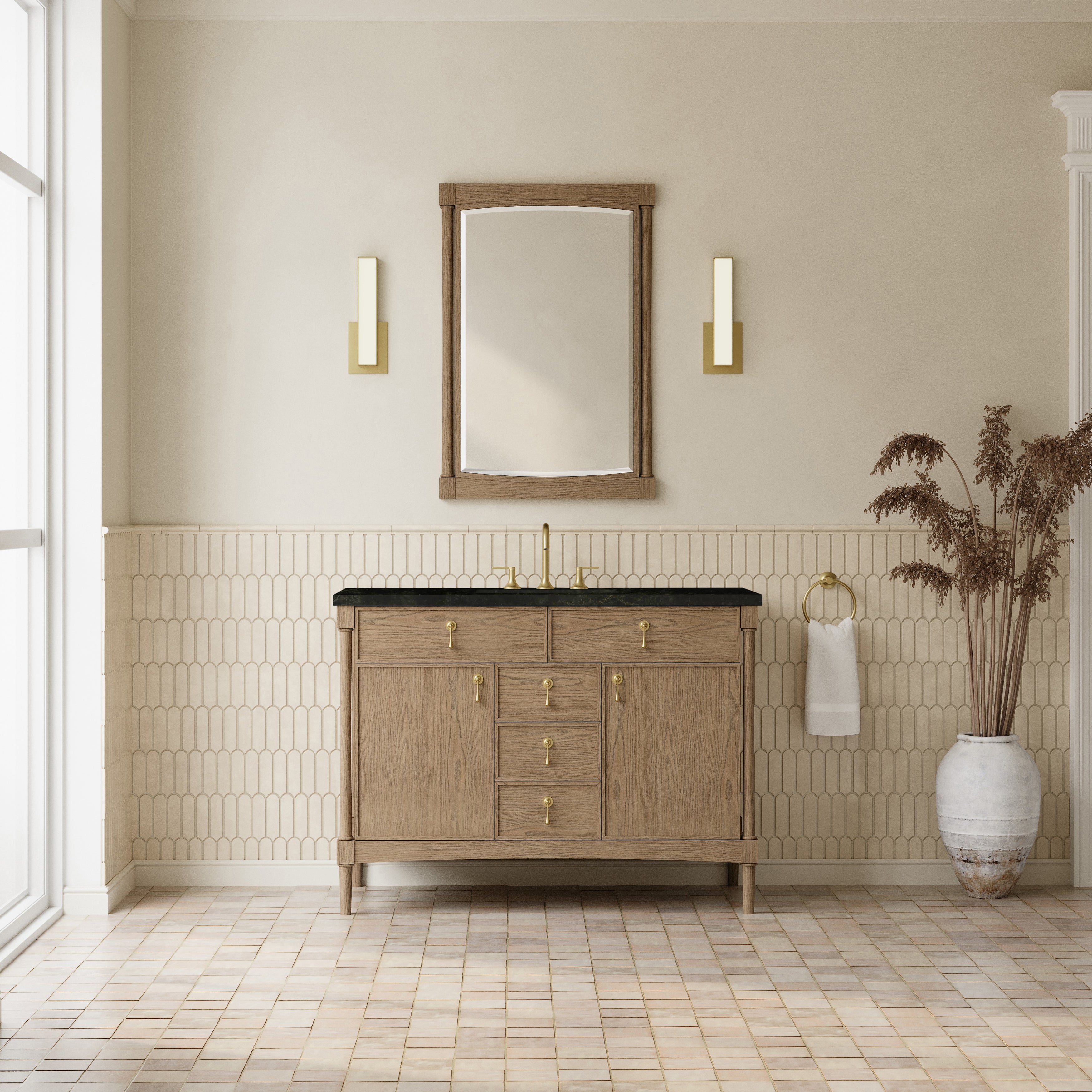 James Martin Kinnsden 48" Single Vanity in Weathered Oak with 3cm Countertop