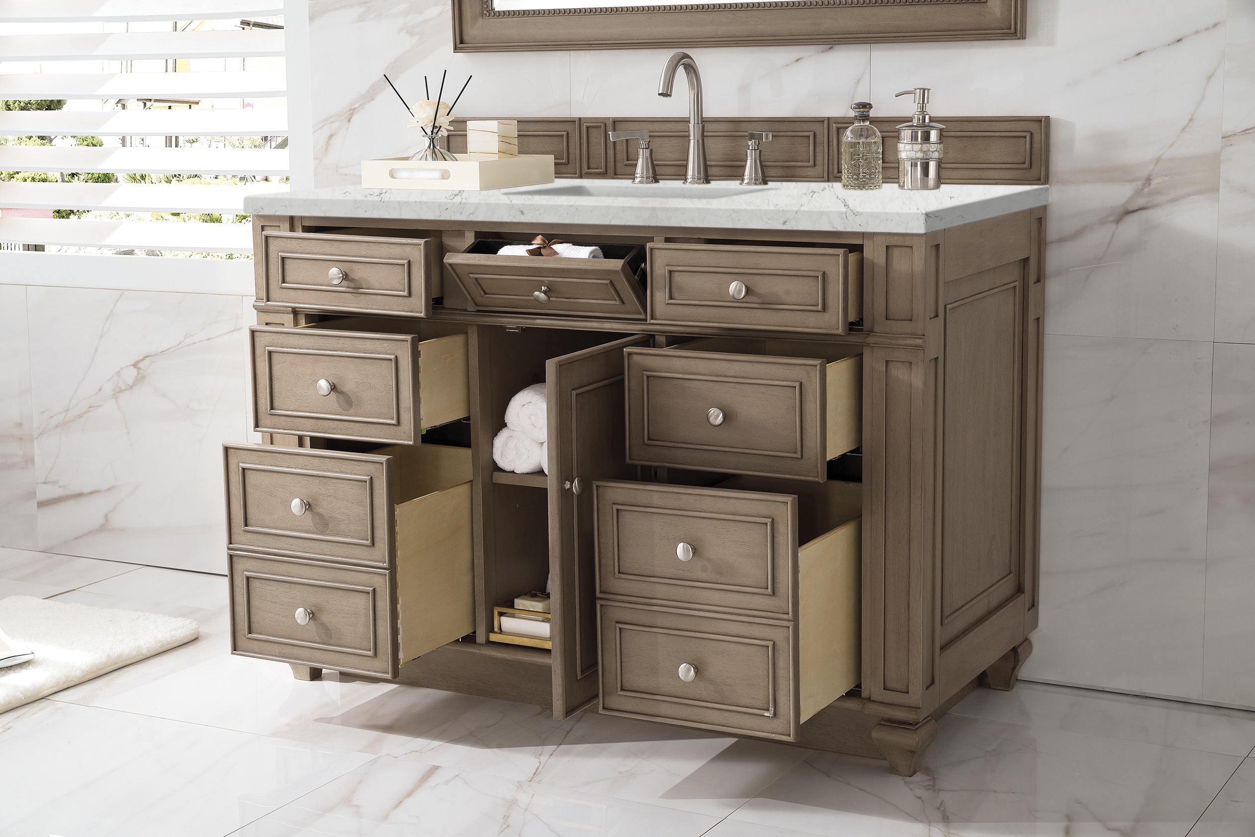 James Martin Bristol 48" Single Vanity in Whitewashed Walnut with 3cm Countertop