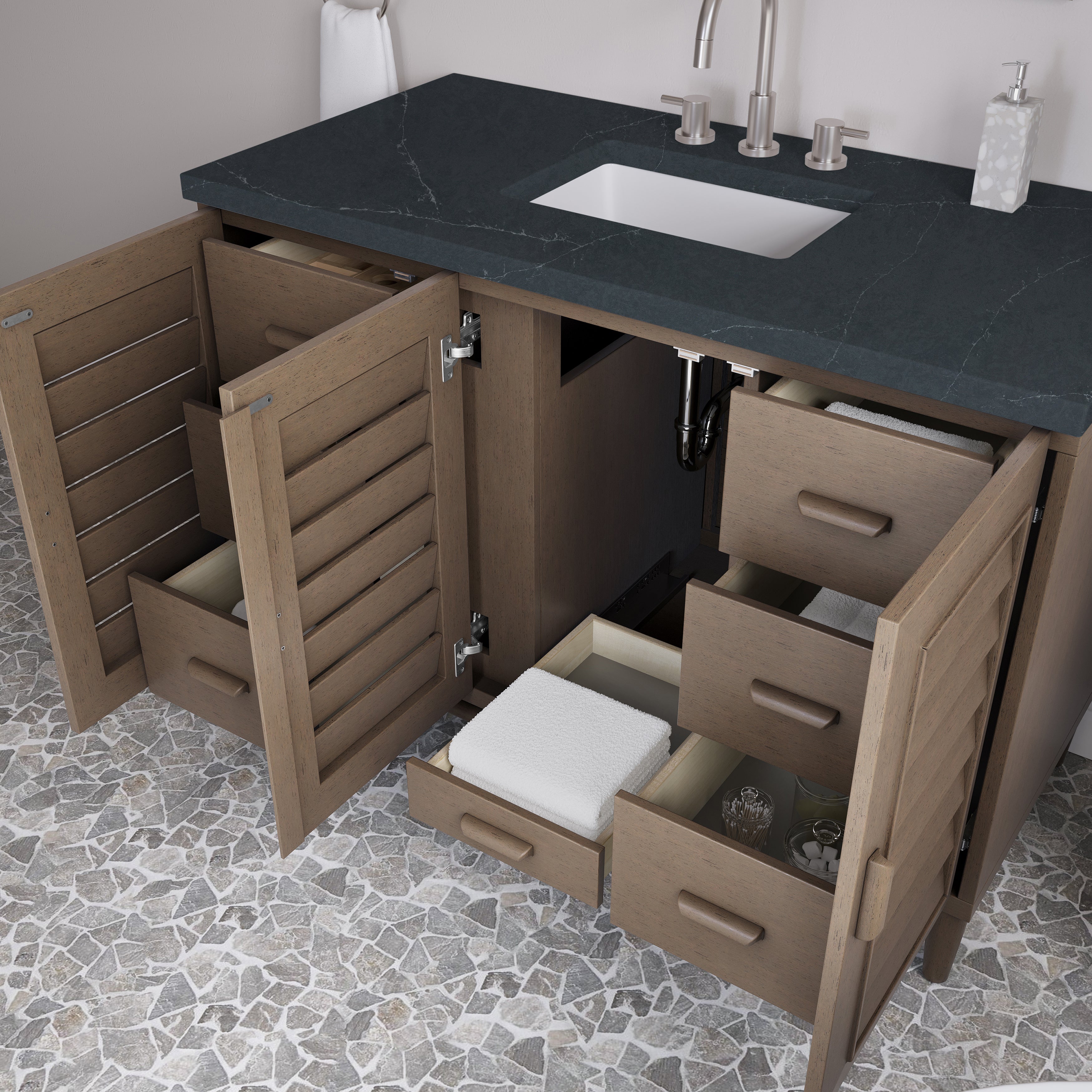 James Martin Portland 48" Single Vanity in Whitewashed Walnut with 3cm Countertop