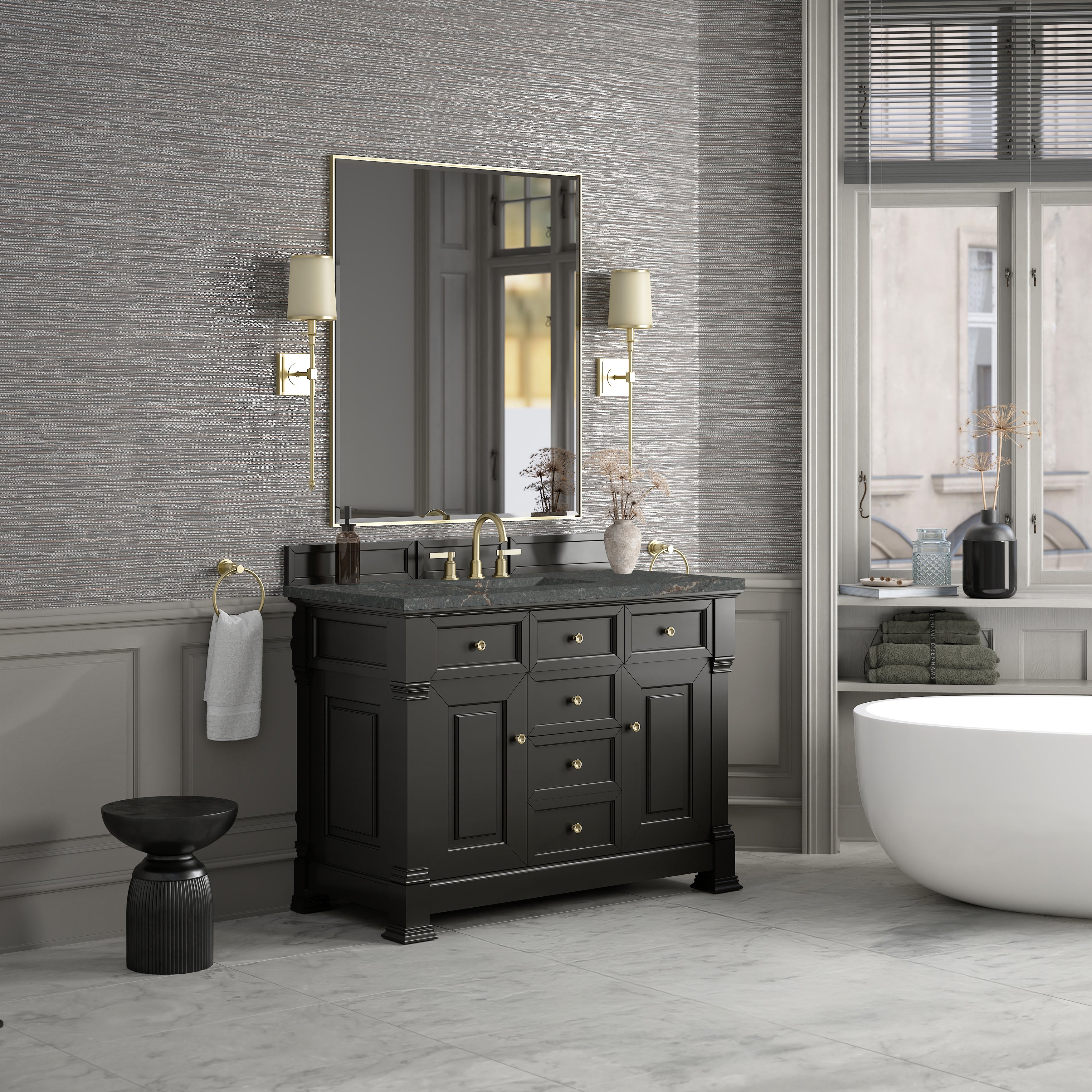 James Martin Brookfield 48" Single Vanity in Black Onyx with 3cm Countertop