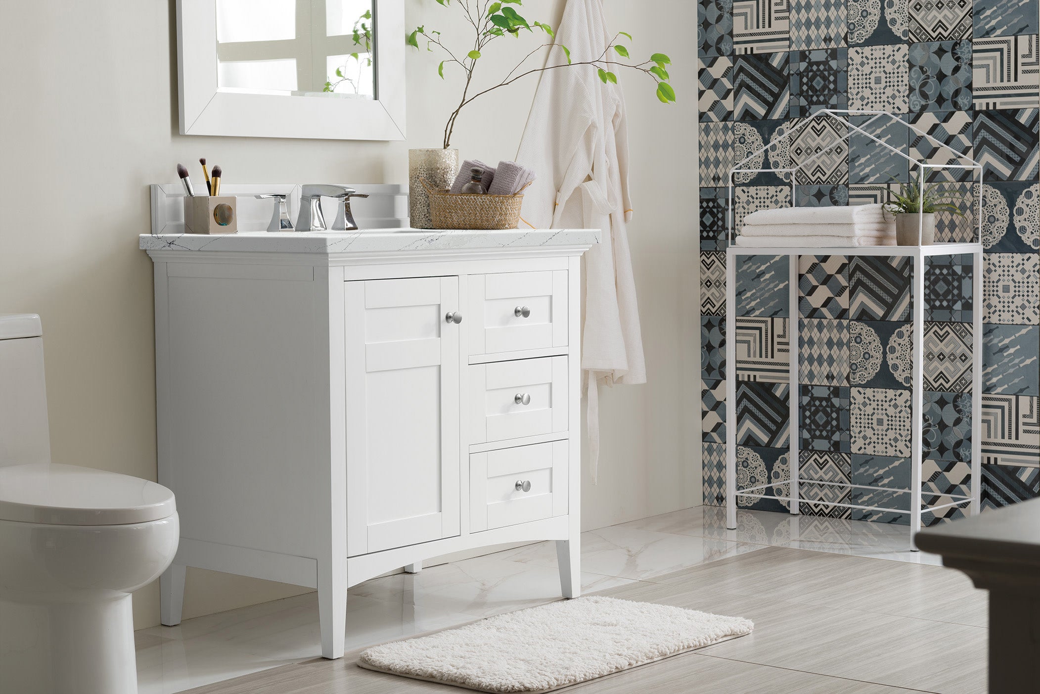 James Martin Palisades 36" Single Vanity in Bright White with 3cm Countertop