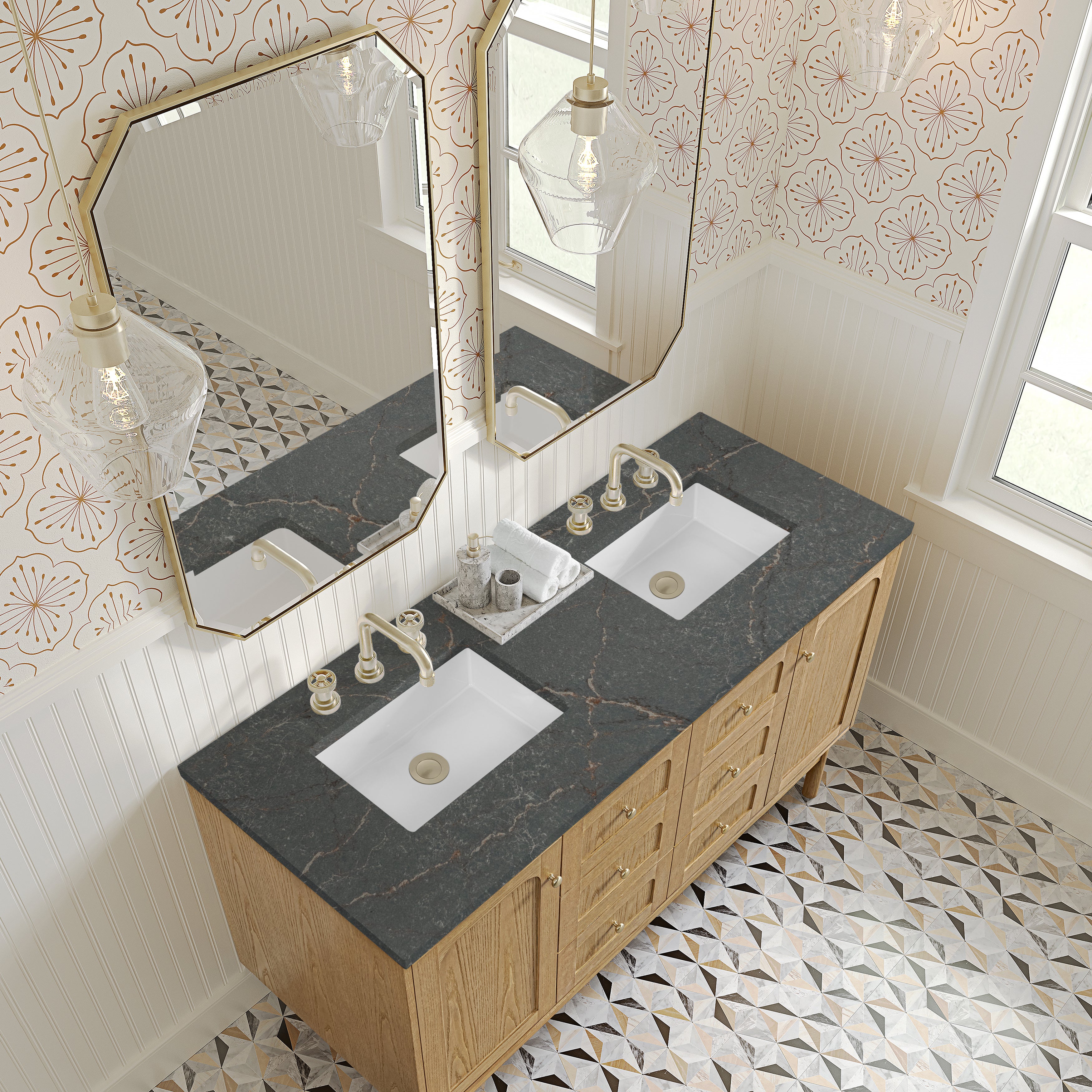 James Martin Laurent 60" Double Vanity in Light Natural Oak with 3cm Countertop