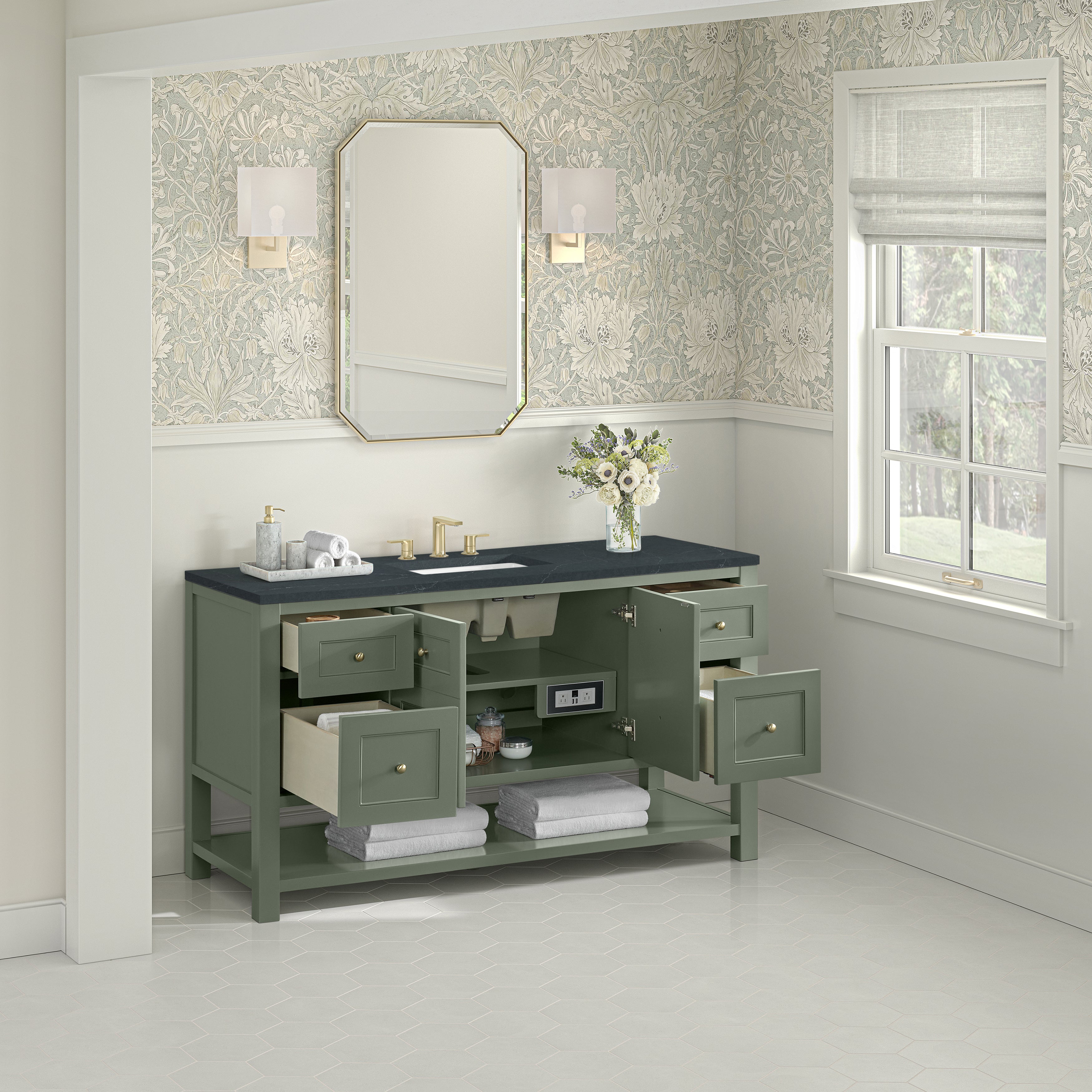 James Martin Breckenridge 60" Single Vanity in Smokey Celadon with 3cm Countertop