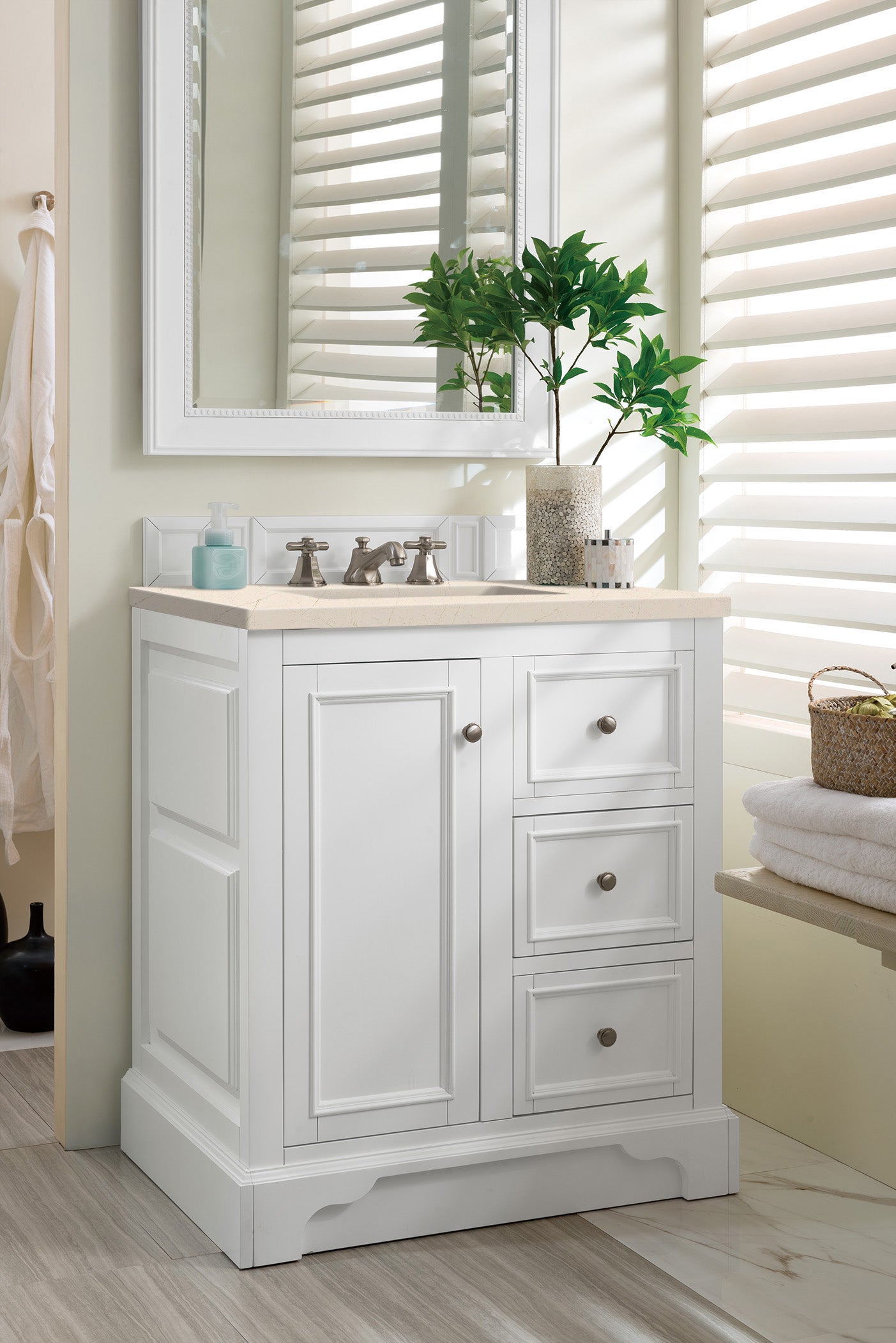 James Martin De Soto 30" Single Vanity in Bright White with 3cm Countertop