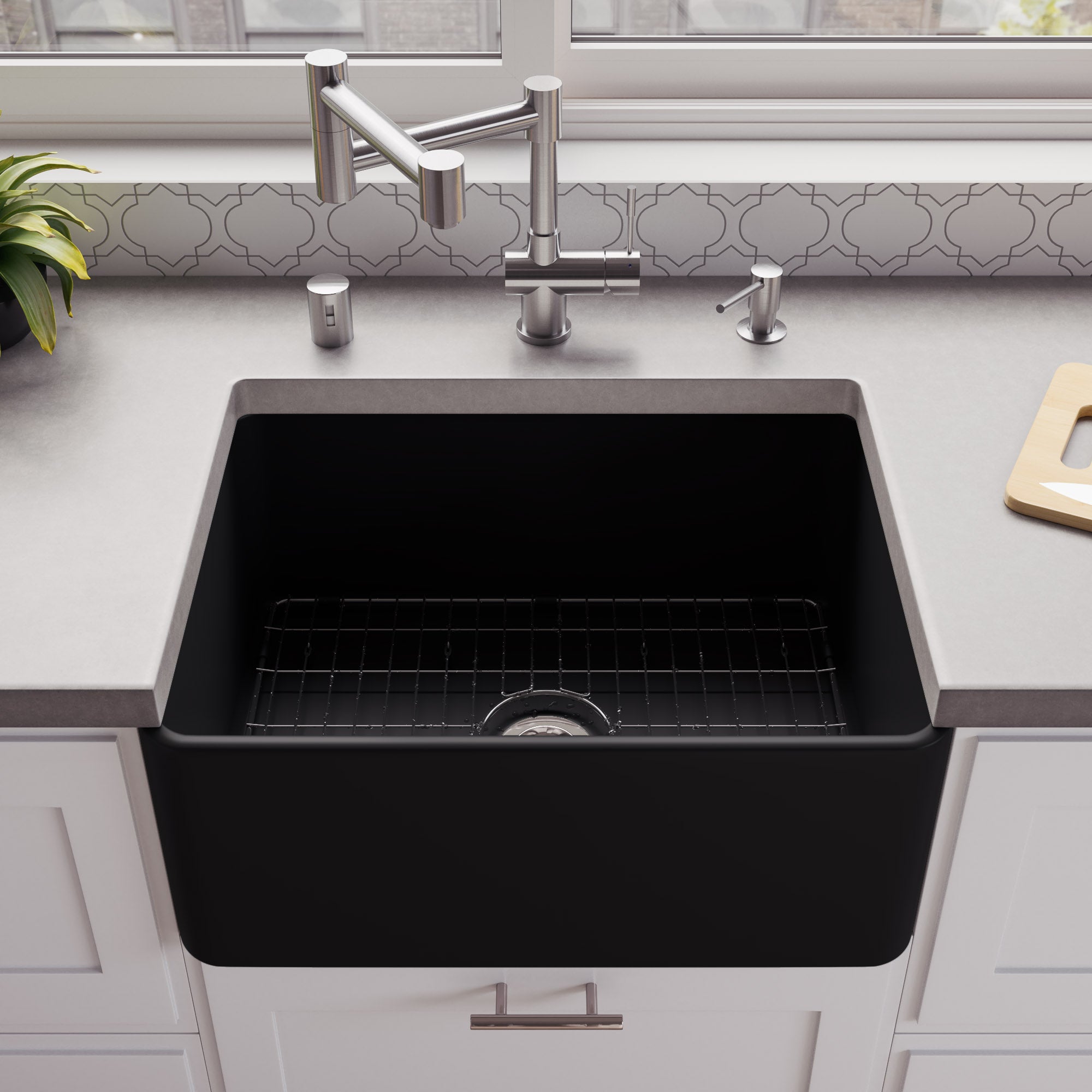 ALFI brand ABF2418 Smooth Apron 24" x 18" Single Bowl Fireclay Farm Sink
