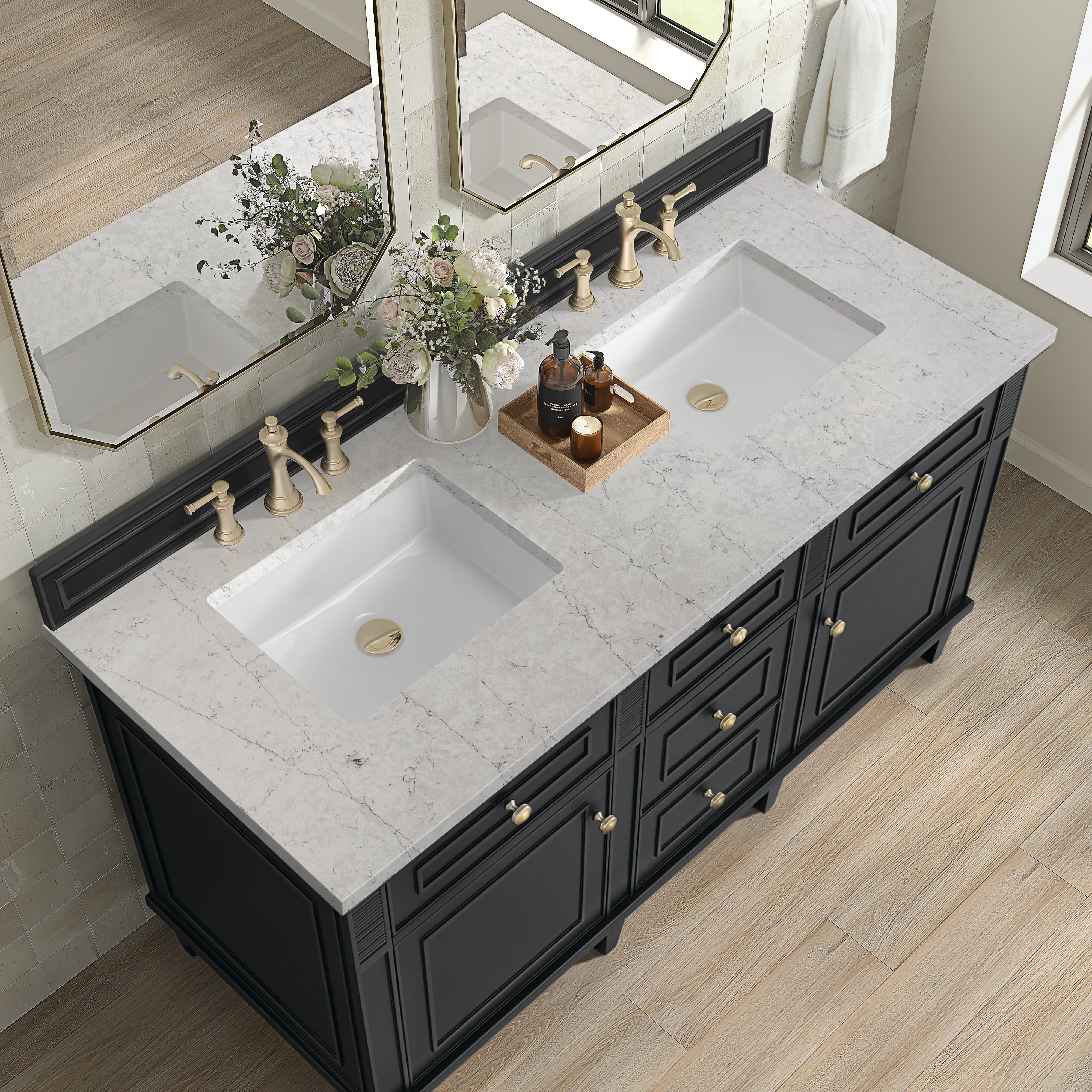 James Martin Lorelai 60" Double Vanity in Black Onyx with 3cm Countertop