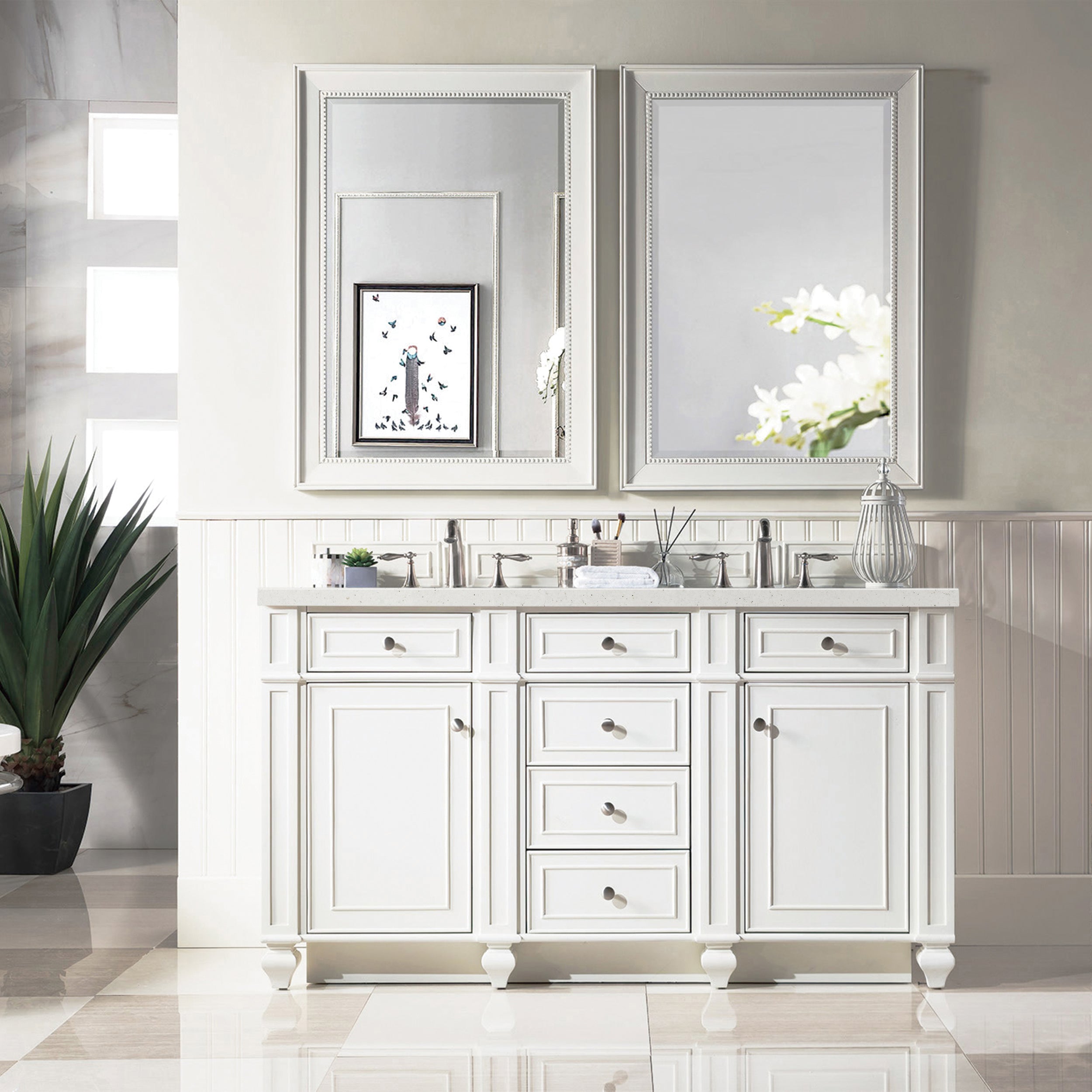 James Martin Bristol 60" Double Vanity in Bright White with 3cm Countertop