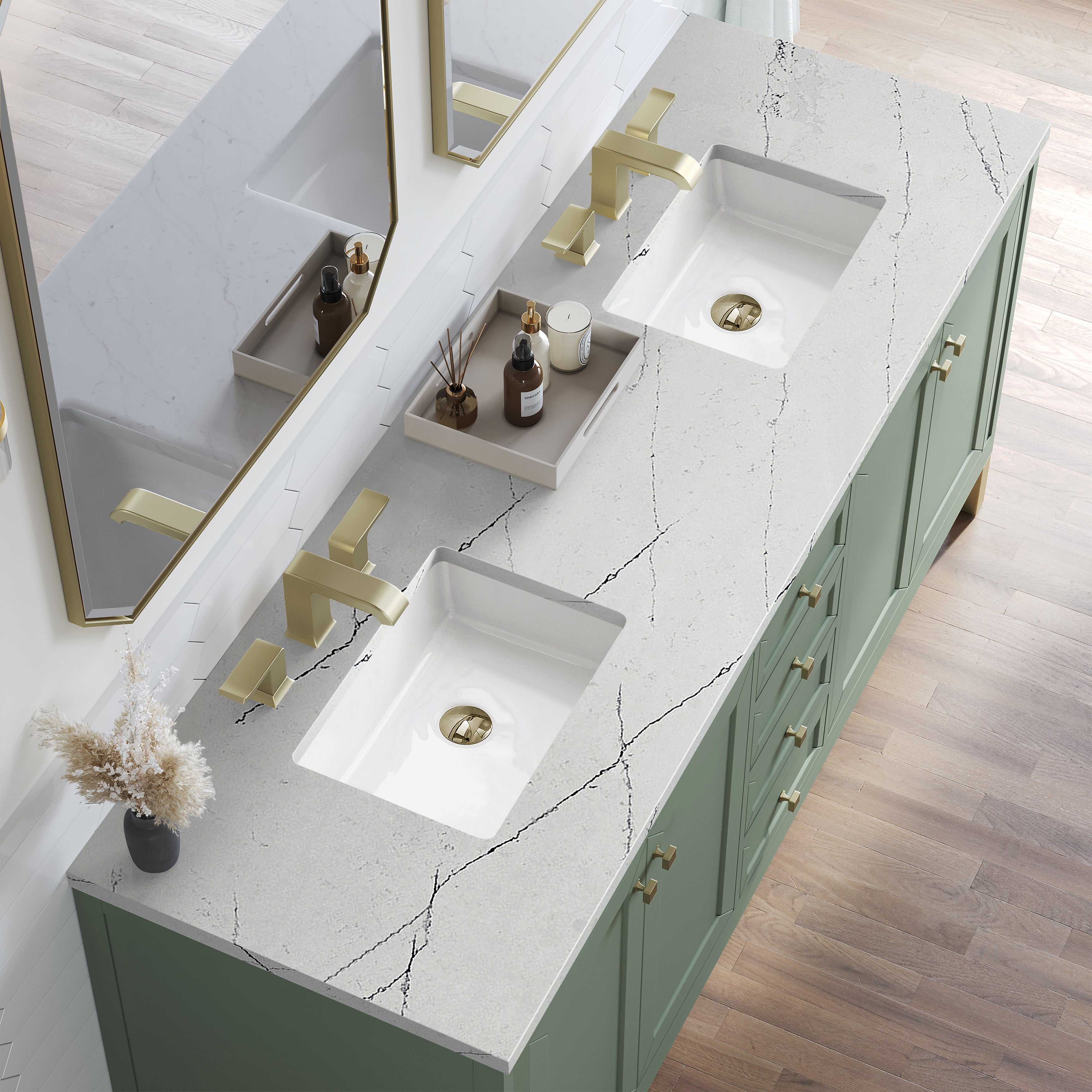 James Martin Chicago 72" Double Vanity in Smokey Celadon with 3cm Countertop