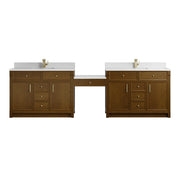 James Martin Bellshire 120" Dual Vanity Set with 24" Make-Up Counter in Honey Oak with 3cm Countertop