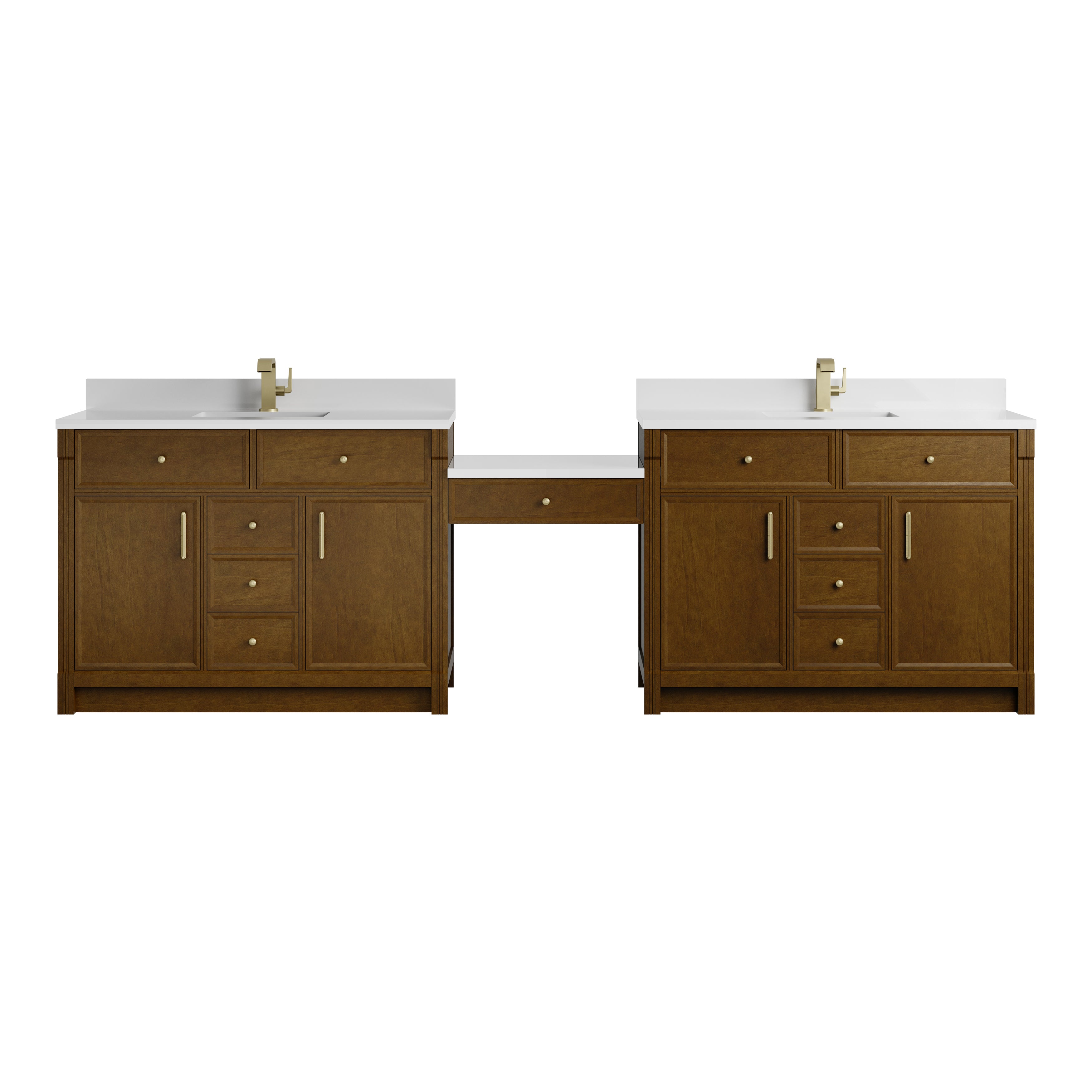 James Martin Bellshire 120" Dual Vanity Set with 24" Make-Up Counter in Honey Oak with 3cm Countertop