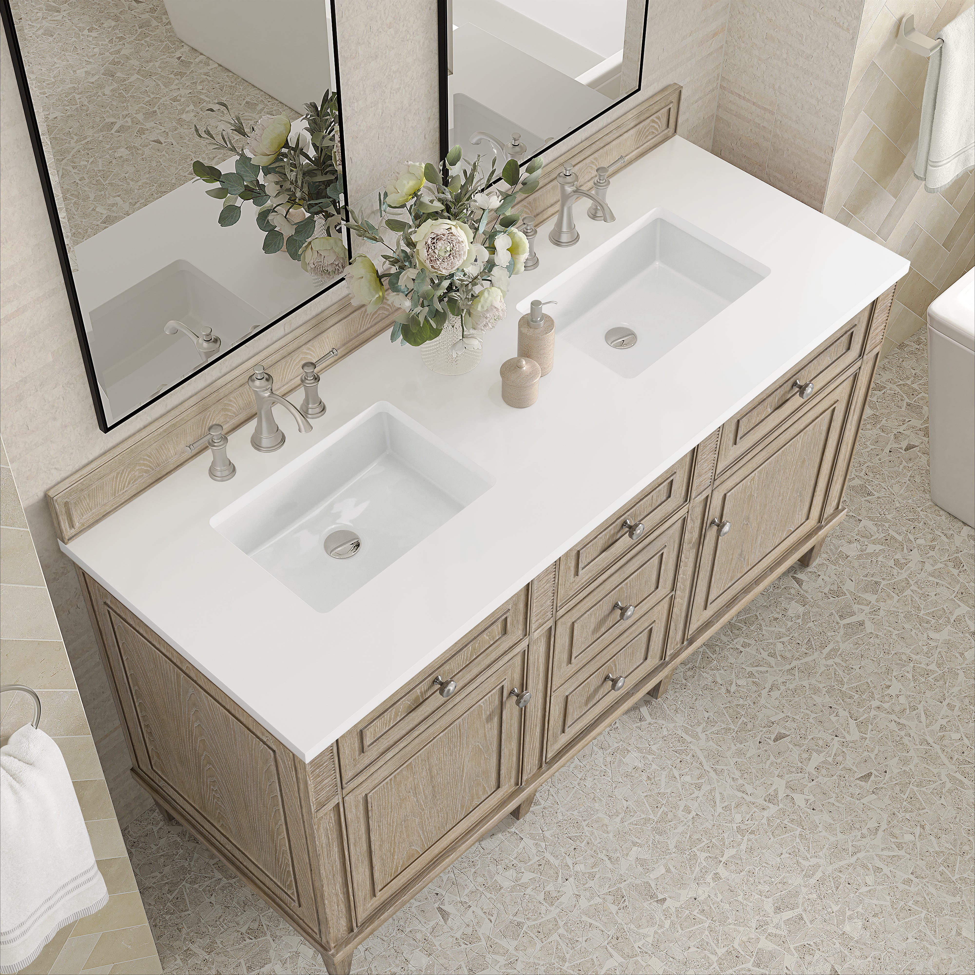 James Martin Lorelai 60" Double Vanity in Whitewashed Oak with 3cm Countertop
