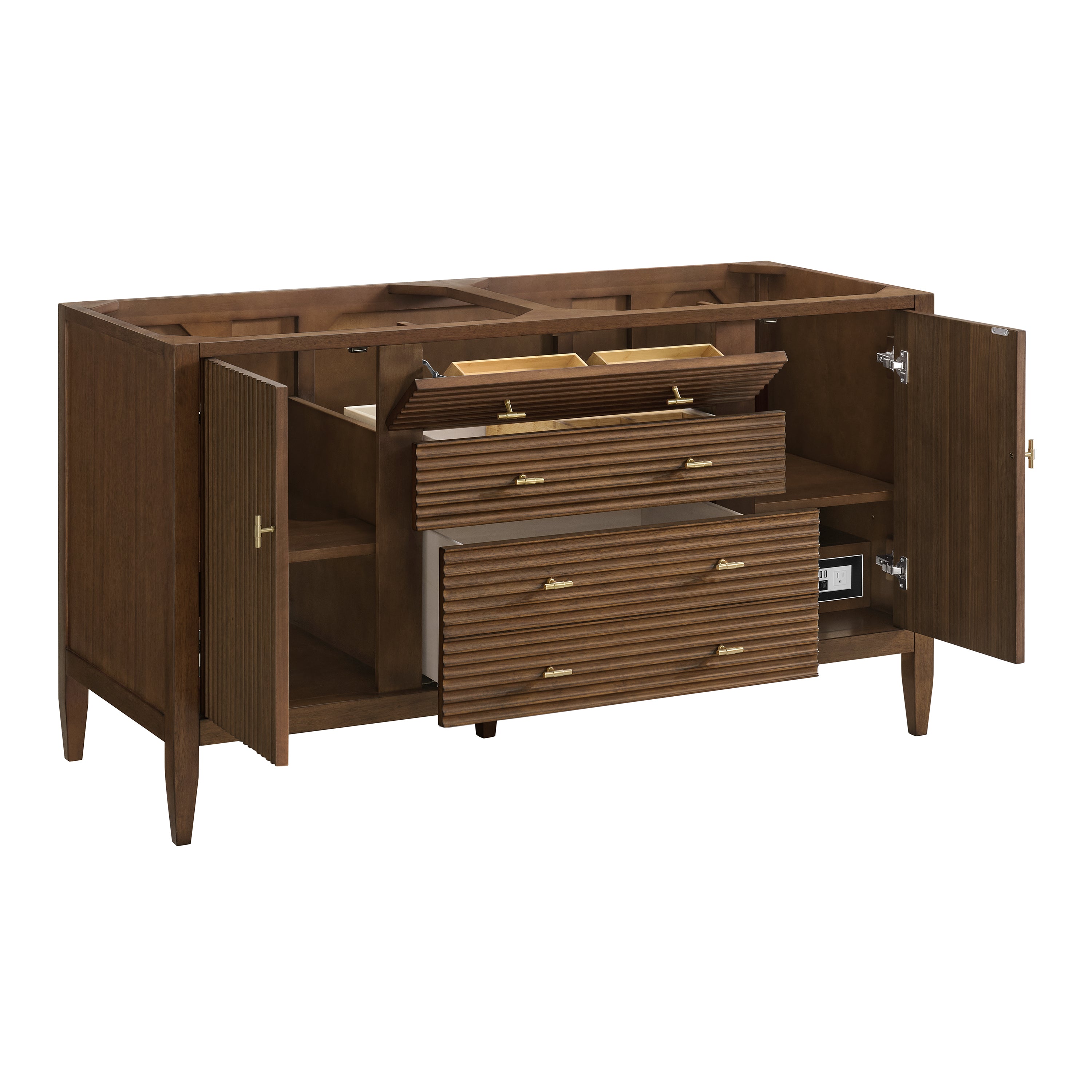 James Martin Myrrin 60" Double Vanity in Mid Century Walnut with 3cm Countertop and FreePower Wireless Charger