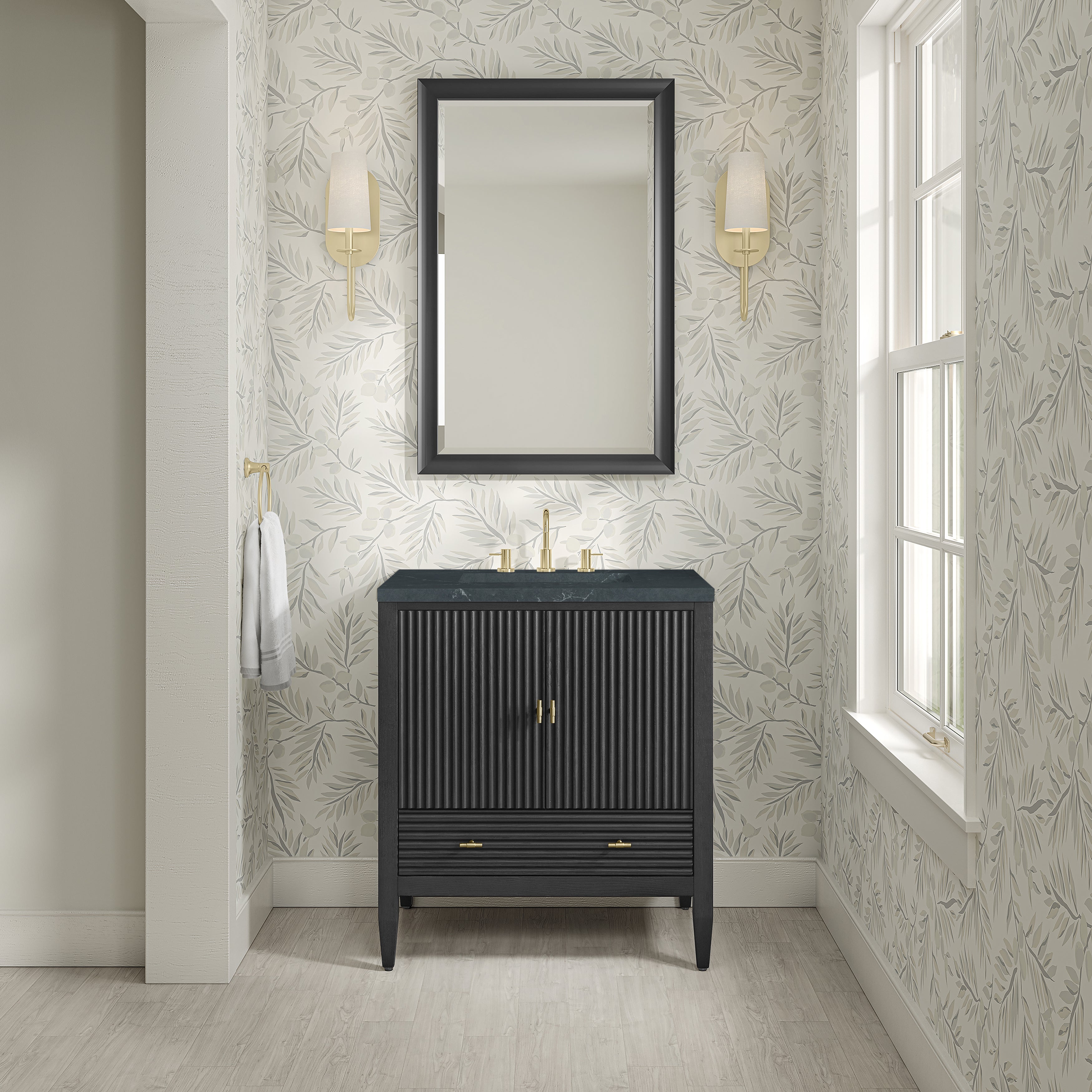 James Martin Myrrin 30" Single Vanity in Carbon Oak with 3cm Countertop