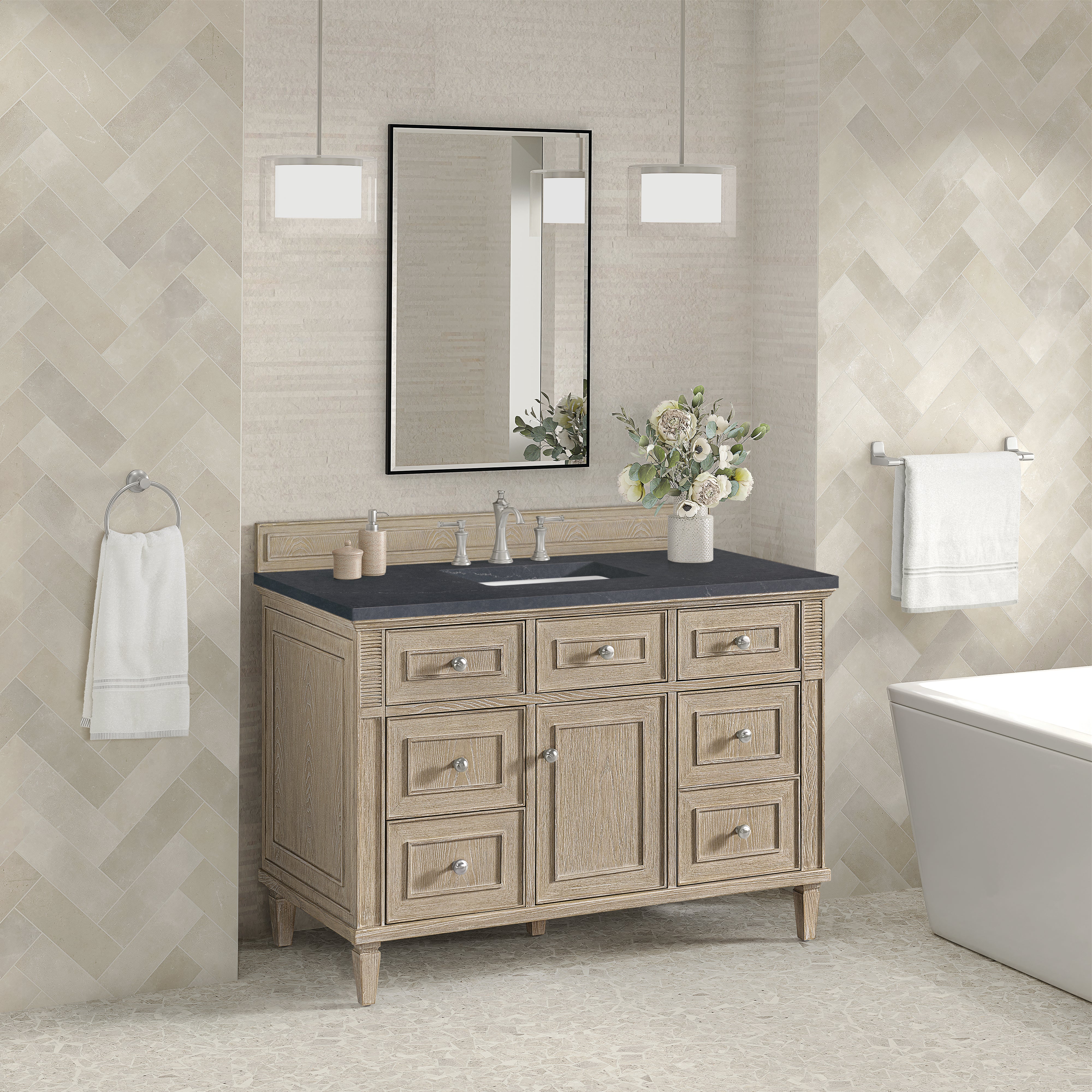 James Martin Lorelai 48" Single Vanity in Whitewashed Oak with 3cm Countertop