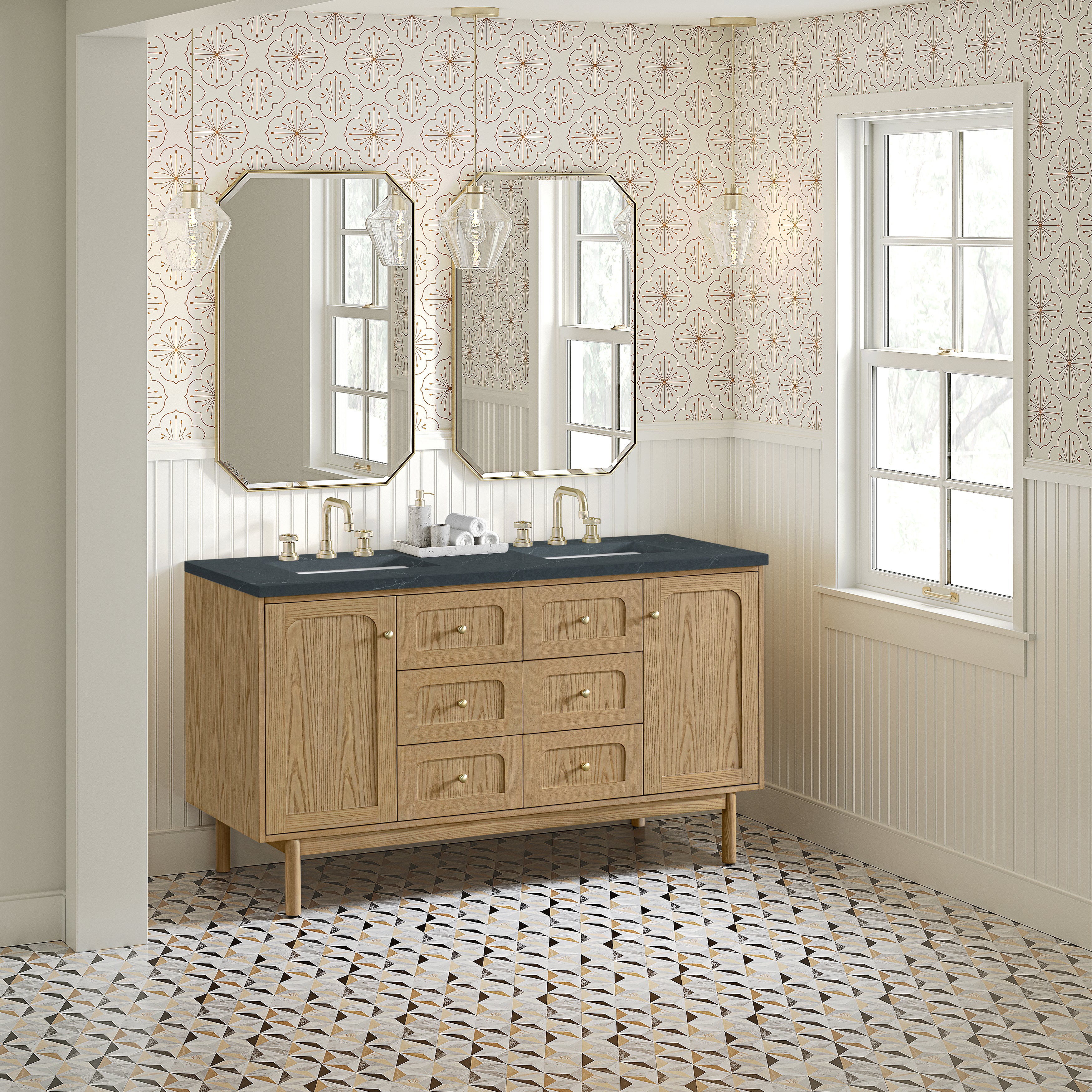 James Martin Laurent 60" Double Vanity in Light Natural Oak with 3cm Countertop