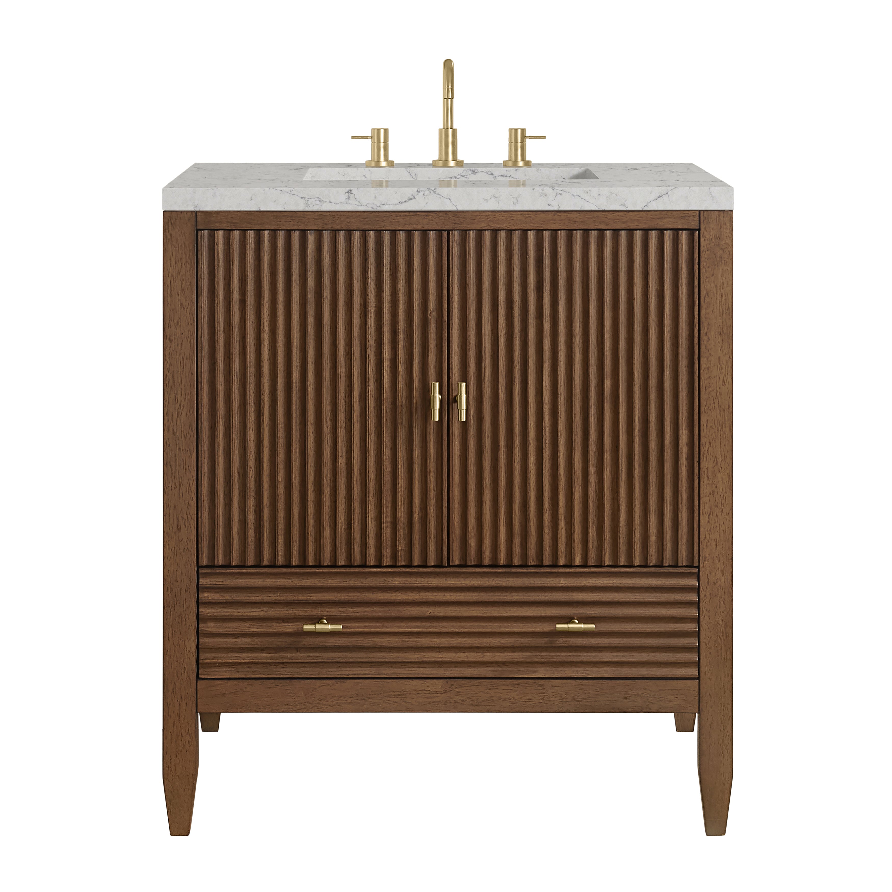 James Martin Myrrin 30" Single Vanity in Mid-Century Walnut with 3cm Countertop