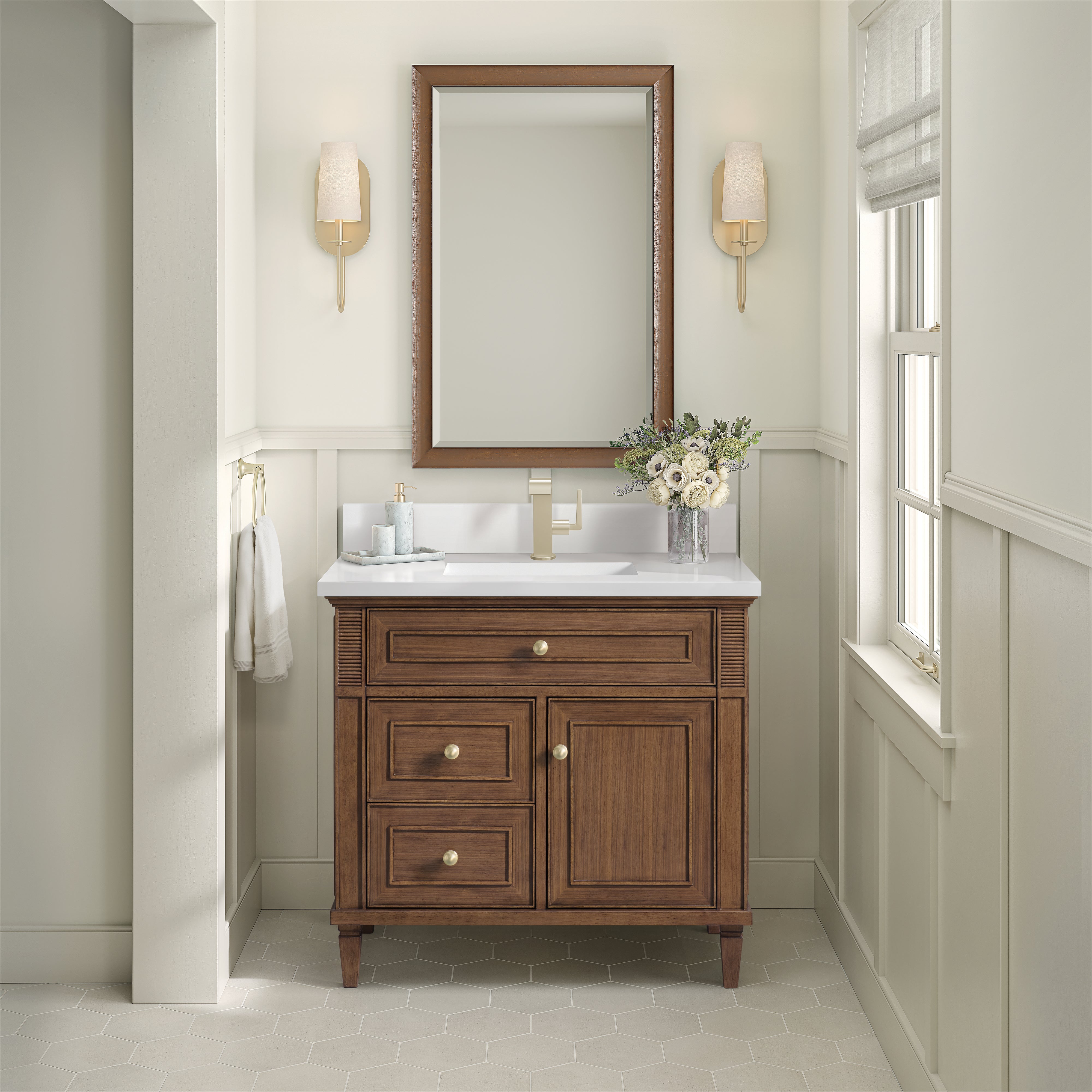 James Martin Lorelai 36" Single Vanity in Mid-Century Walnut with 3cm Countertop