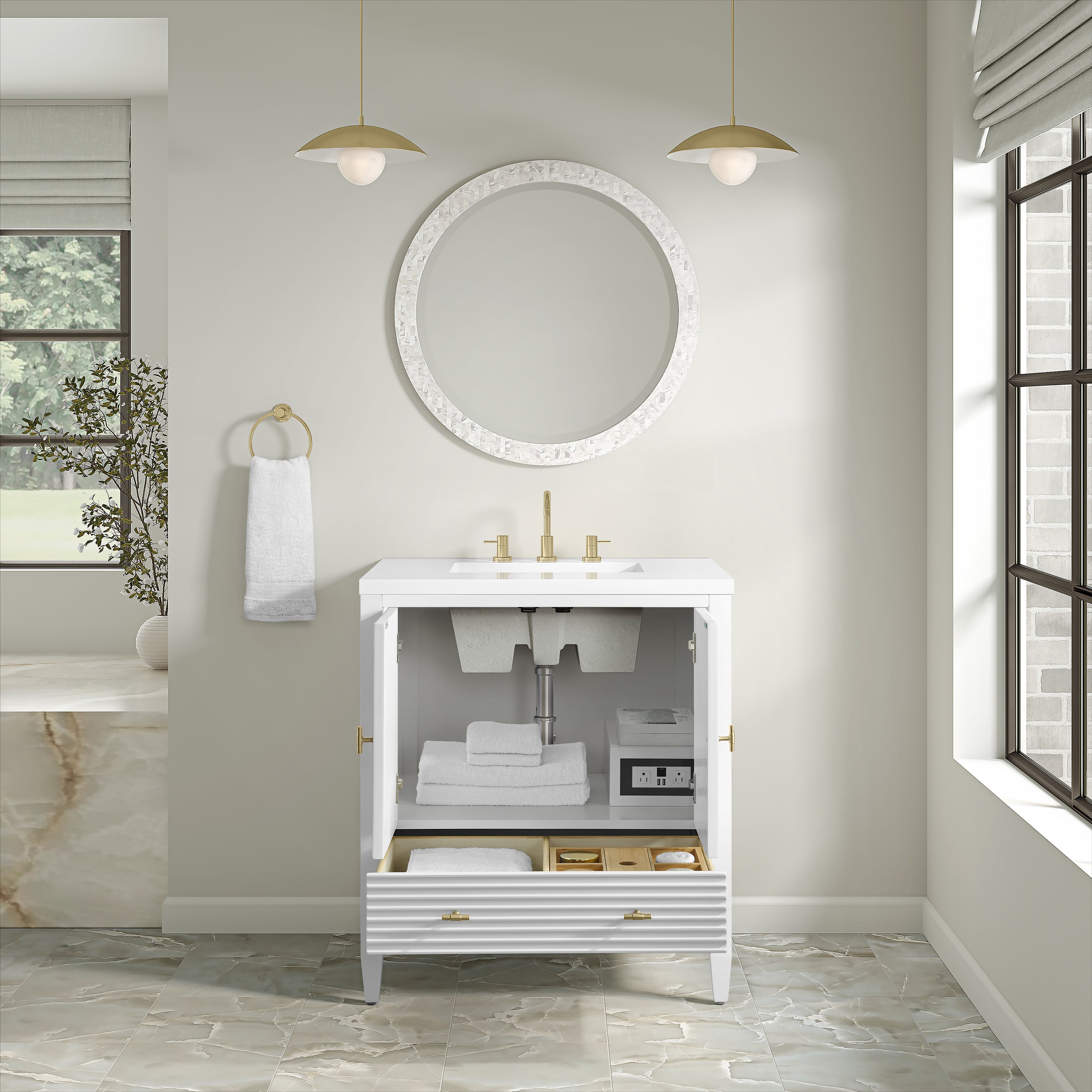 James Martin Myrrin 30" Single Vanity in Bright White with 3cm Countertop