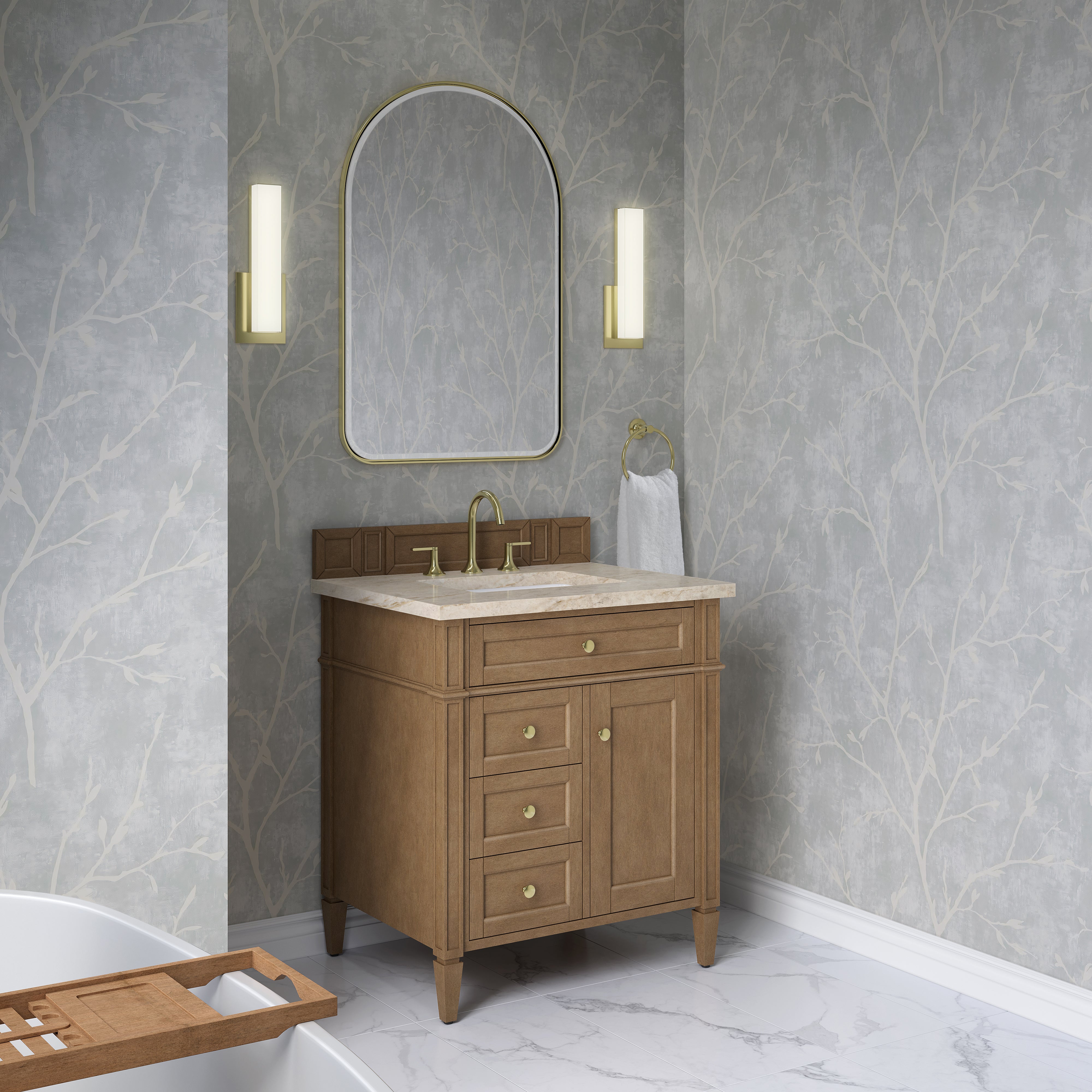 James Martin Brittany 30" Single Vanity in Pecan with 3cm Countertop