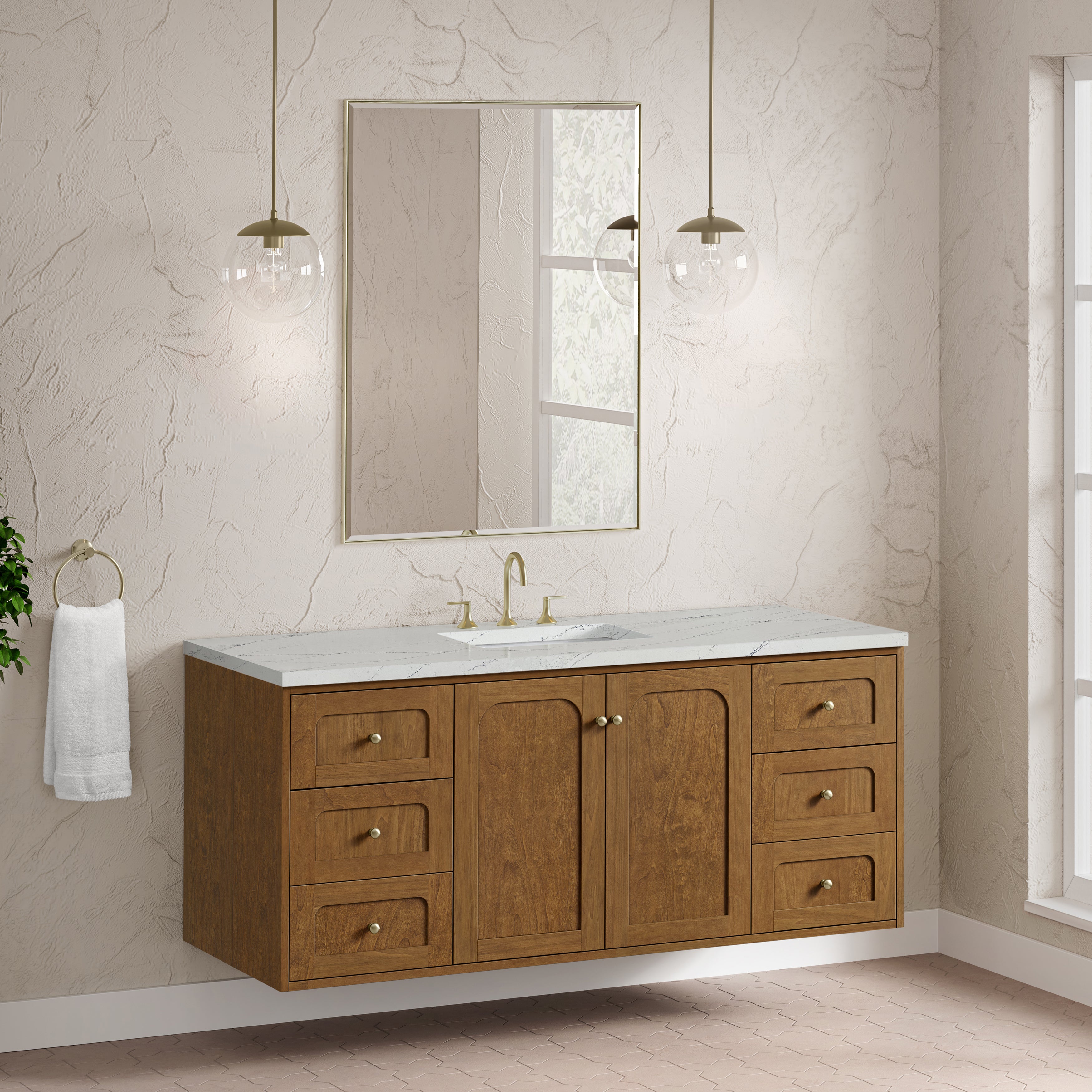 James Martin Laurent 60" Single Vanity in Honey Oak with 3cm Countertop and FreePower Wireless Charger