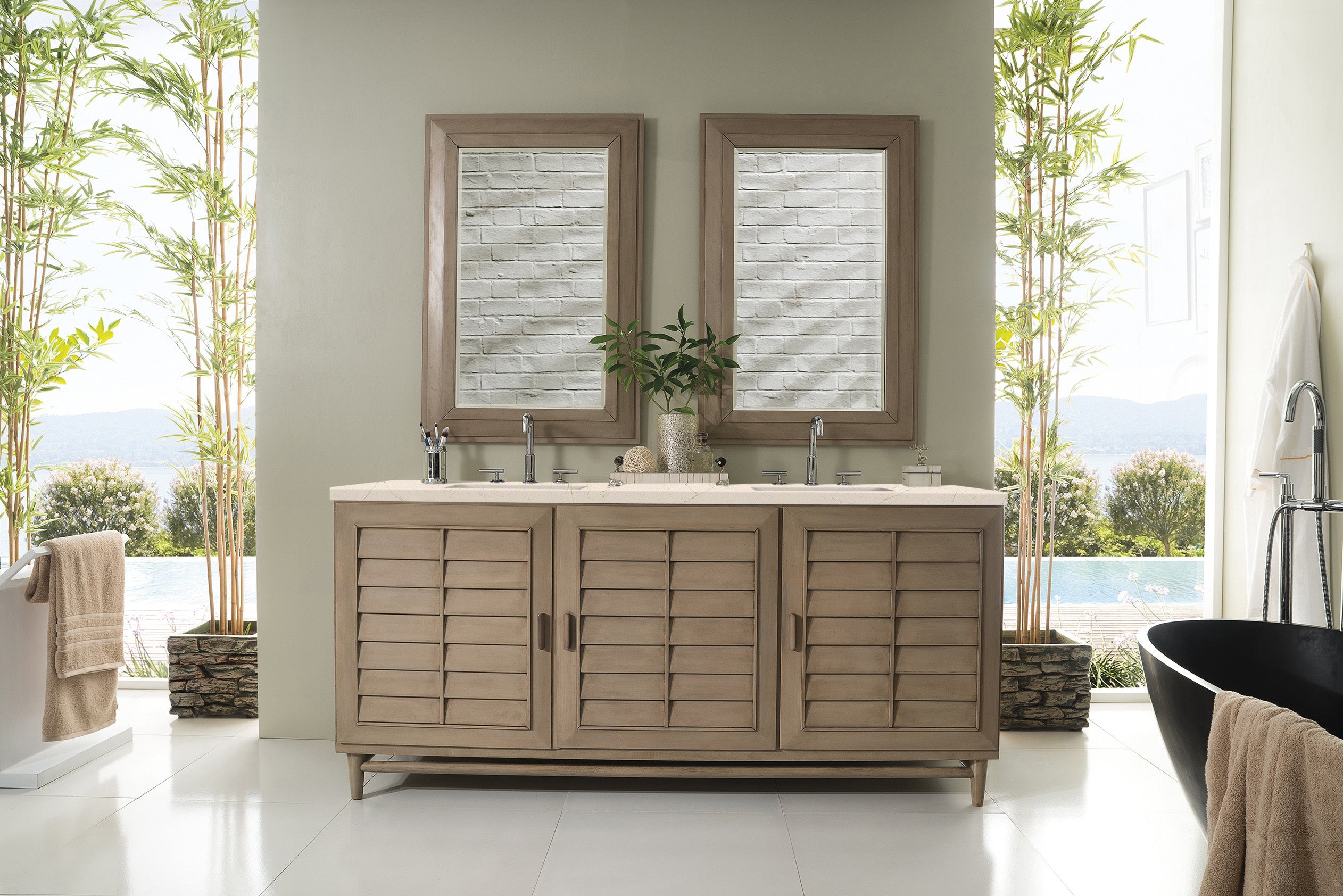 James Martin Portland 72" Double Vanity in Whitewashed Walnut with 3cm Countertop