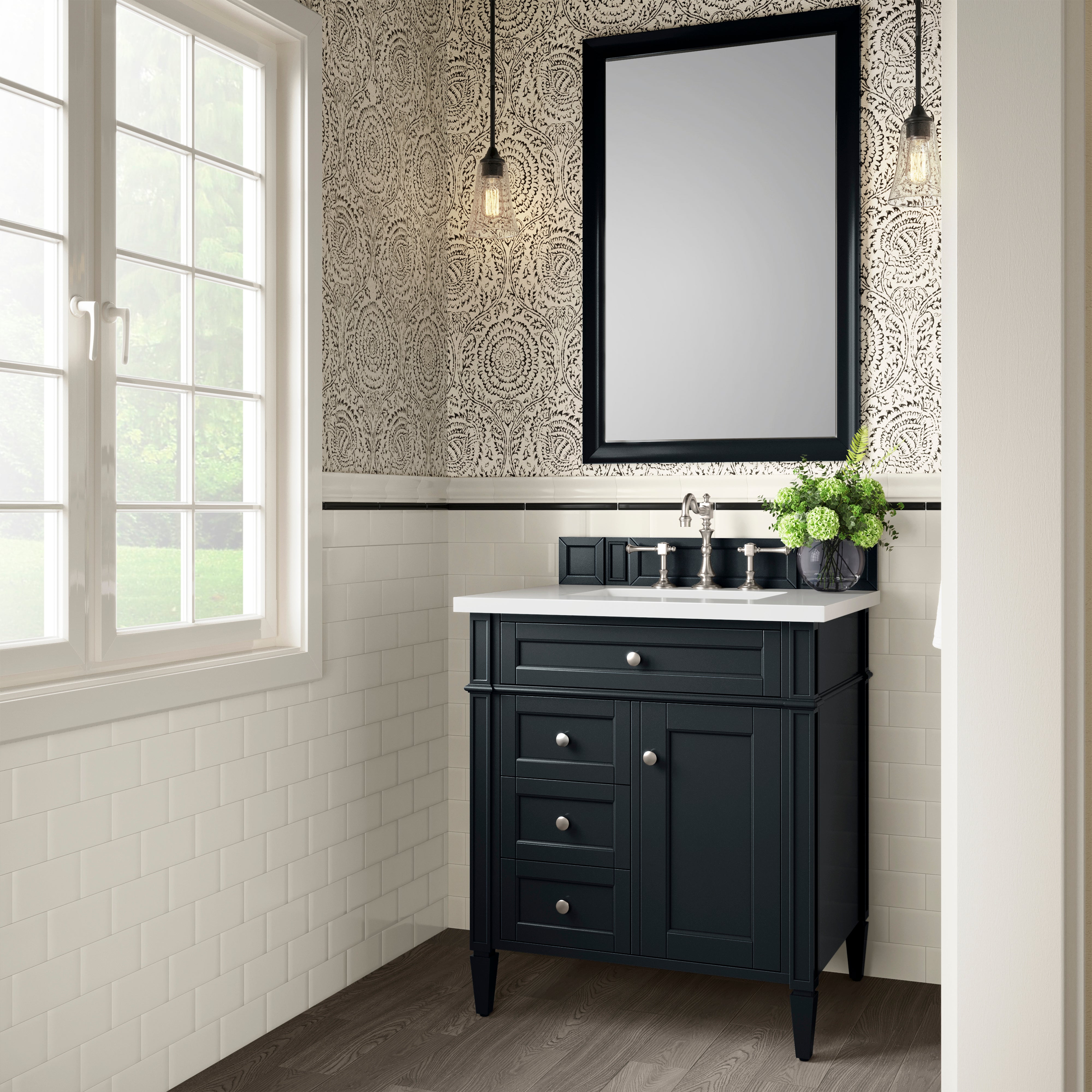 James Martin Brittany 30" Single Vanity in Black Onyx with 3cm Countertop