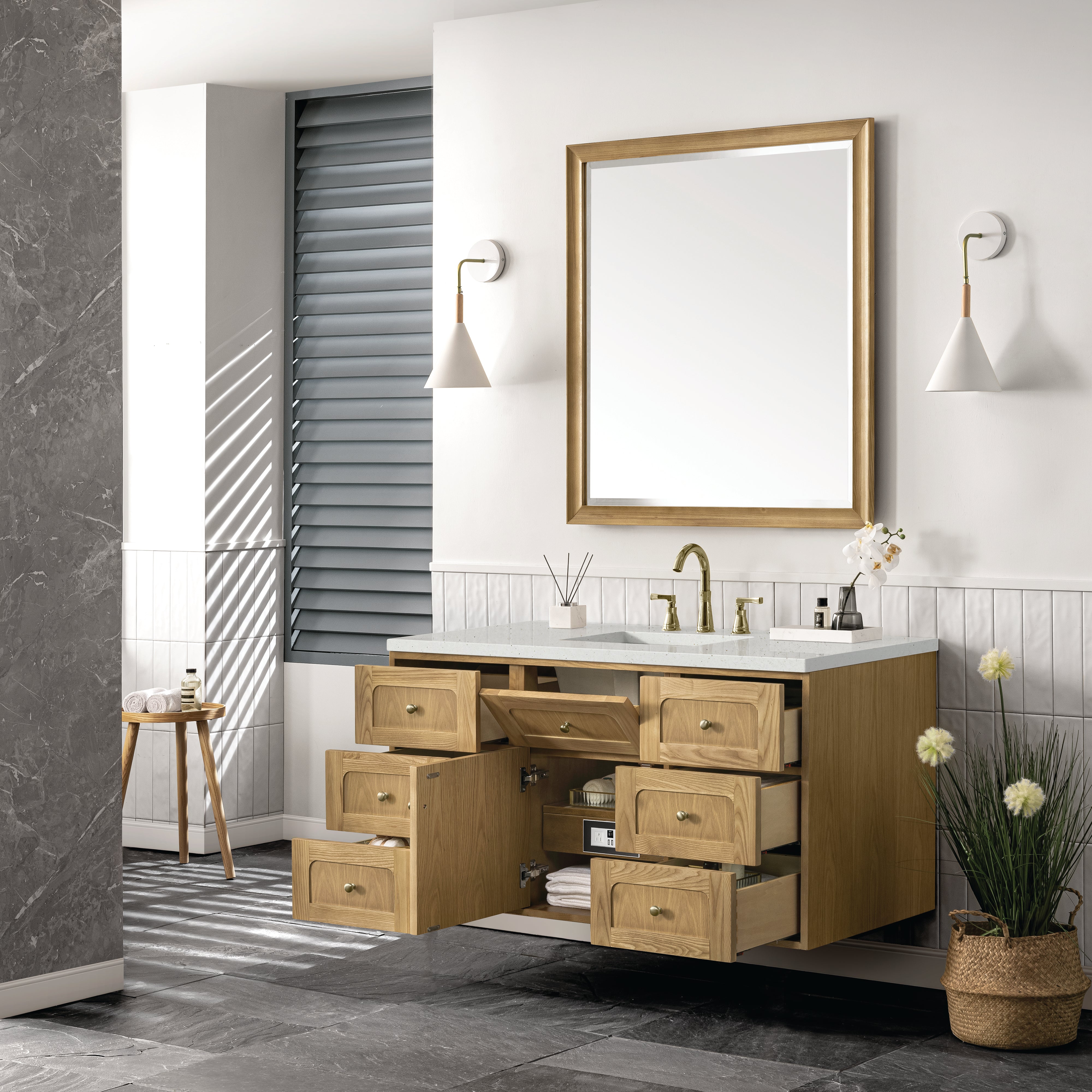 James Martin Laurent 48" Single Vanity in Light Natural Oak with 3cm Countertop