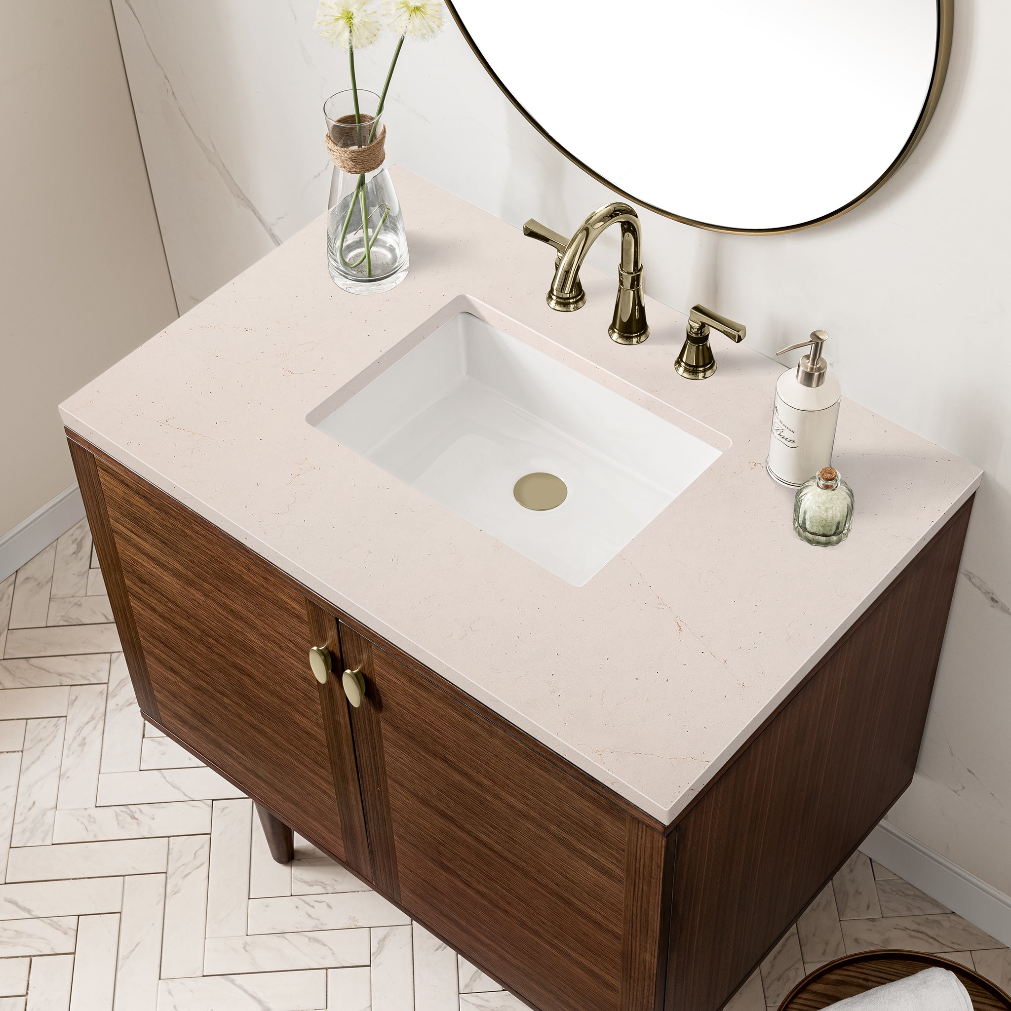 James Martin Amberly 36" Single Vanity in Mid-Century Walnut with 3cm Countertop