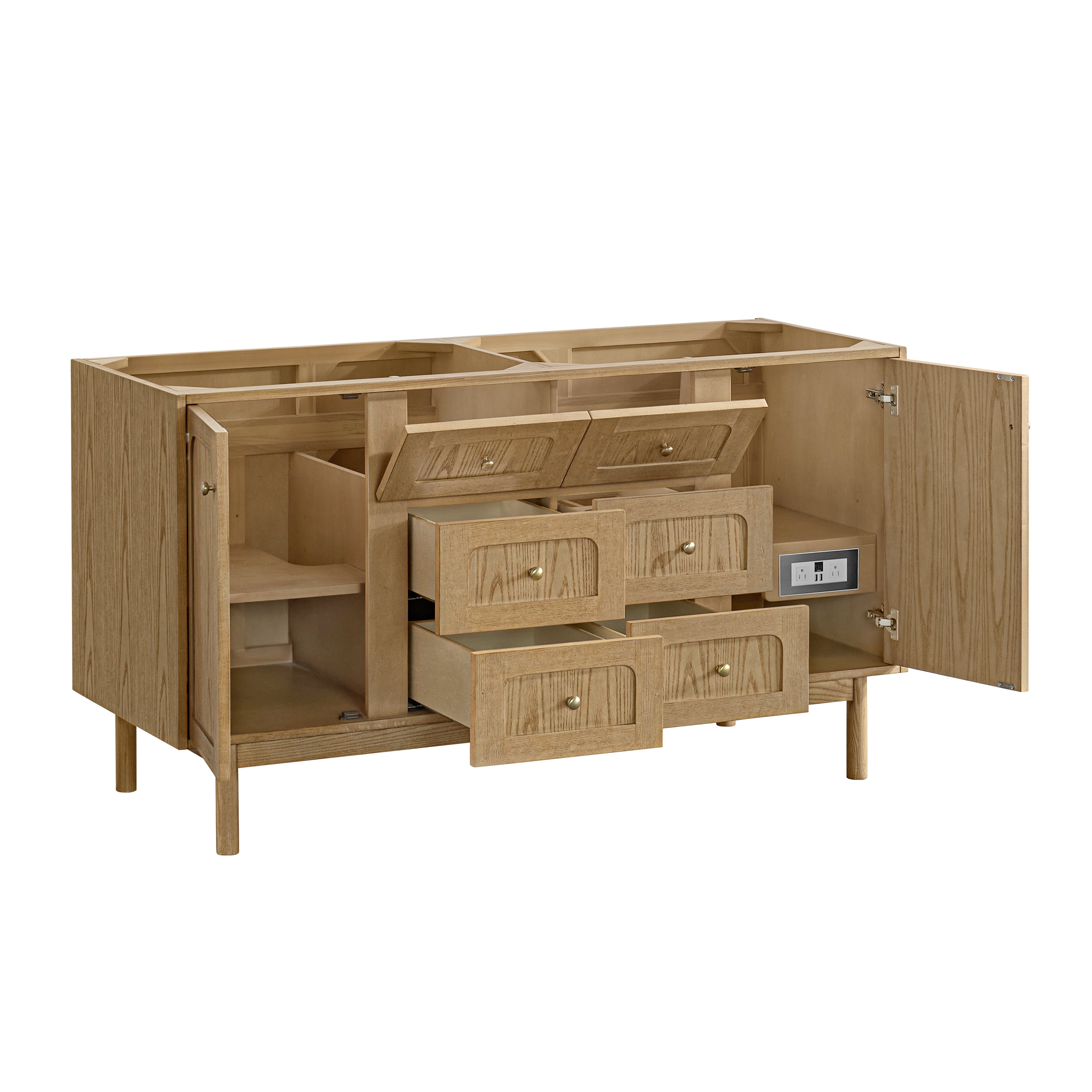 James Martin Laurent 60" Double Vanity in Light Natural Oak with 3cm Countertop and FreePower Wireless Charger