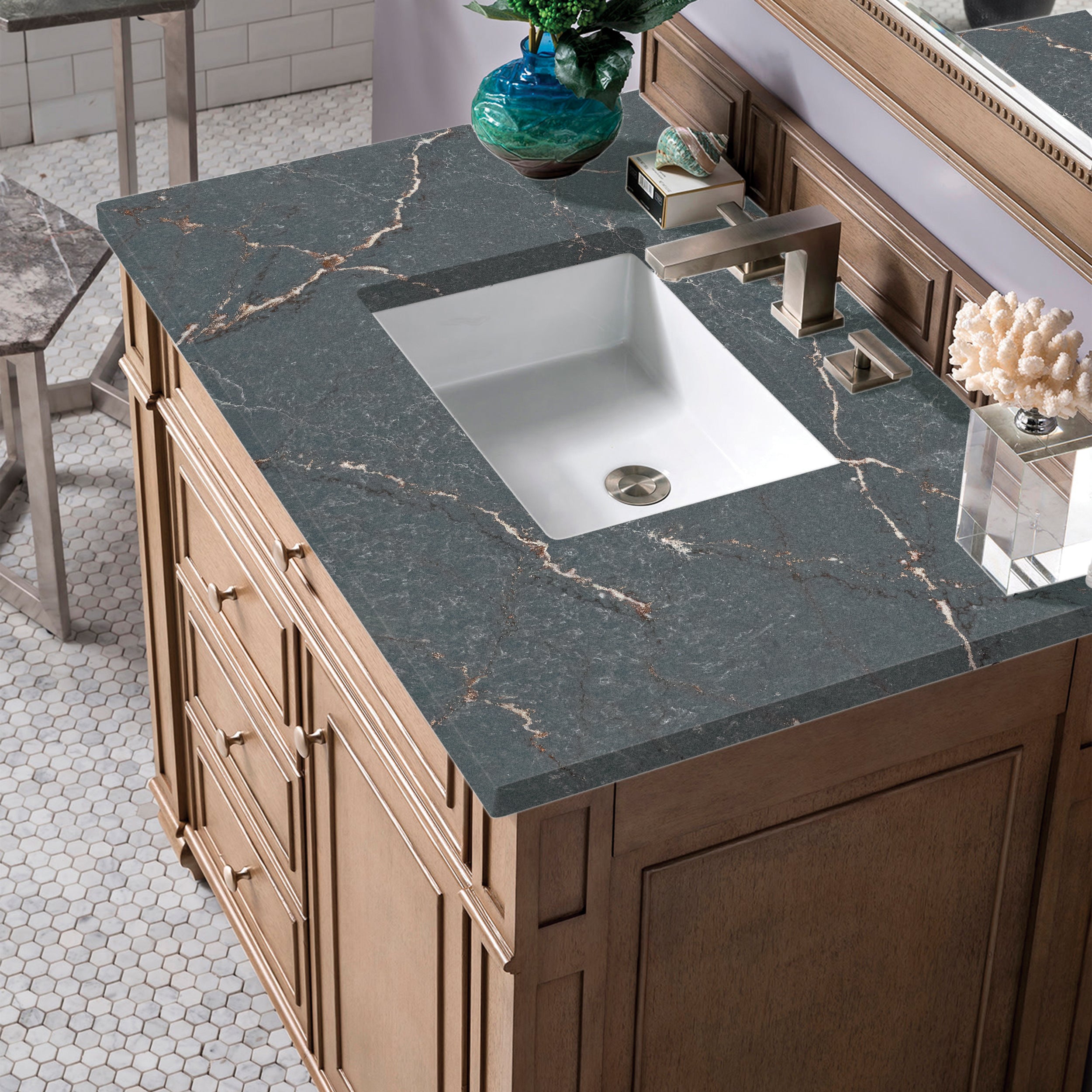 James Martin Bristol 36" Single Vanity in Whitewashed Walnut with 3cm Countertop